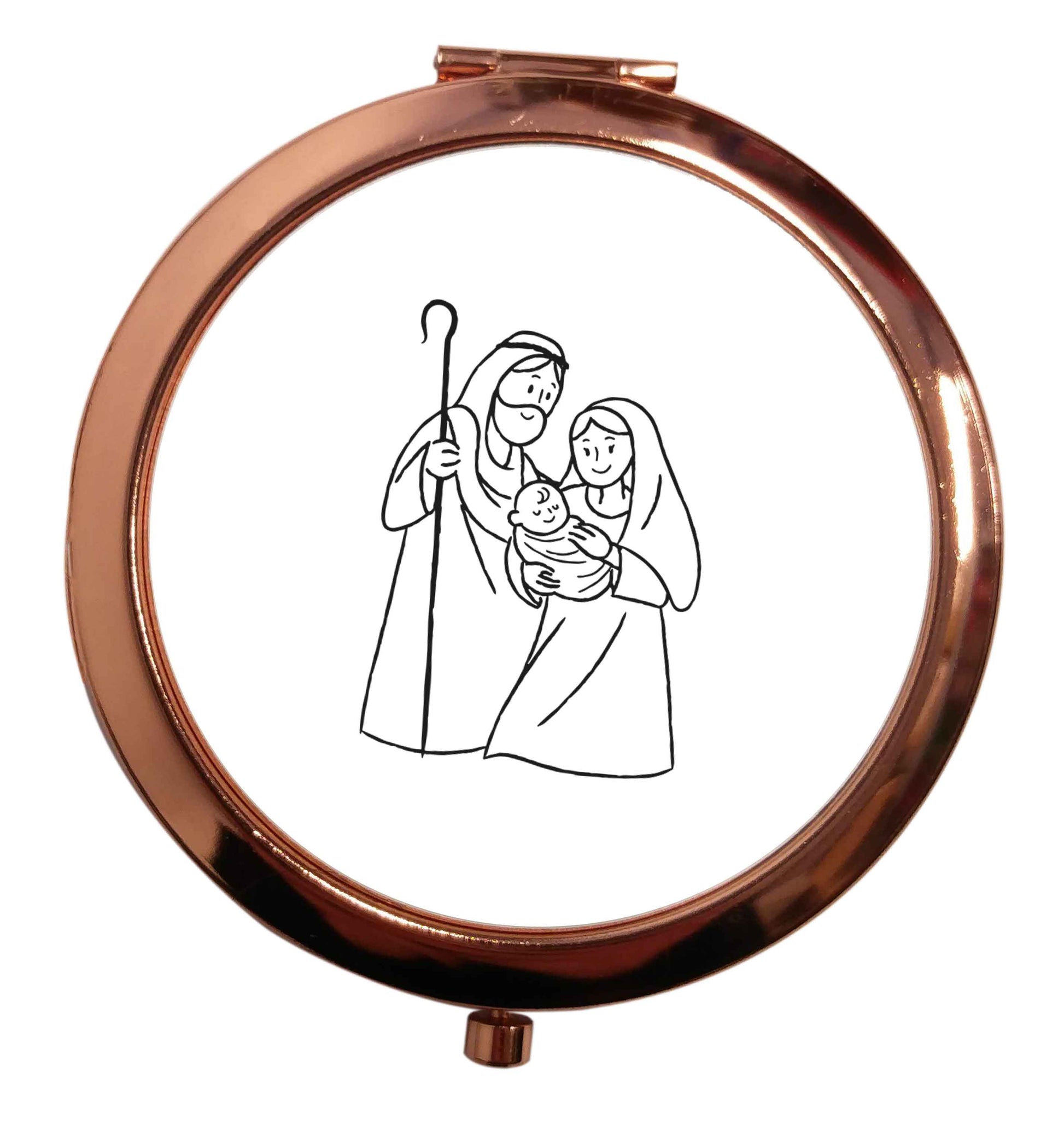 Jesus Mary and joseph rose gold circle pocket mirror