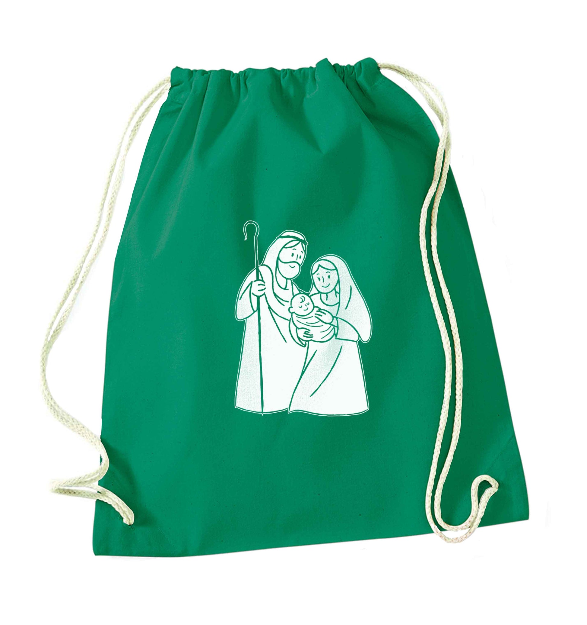 Jesus Mary and joseph green drawstring bag