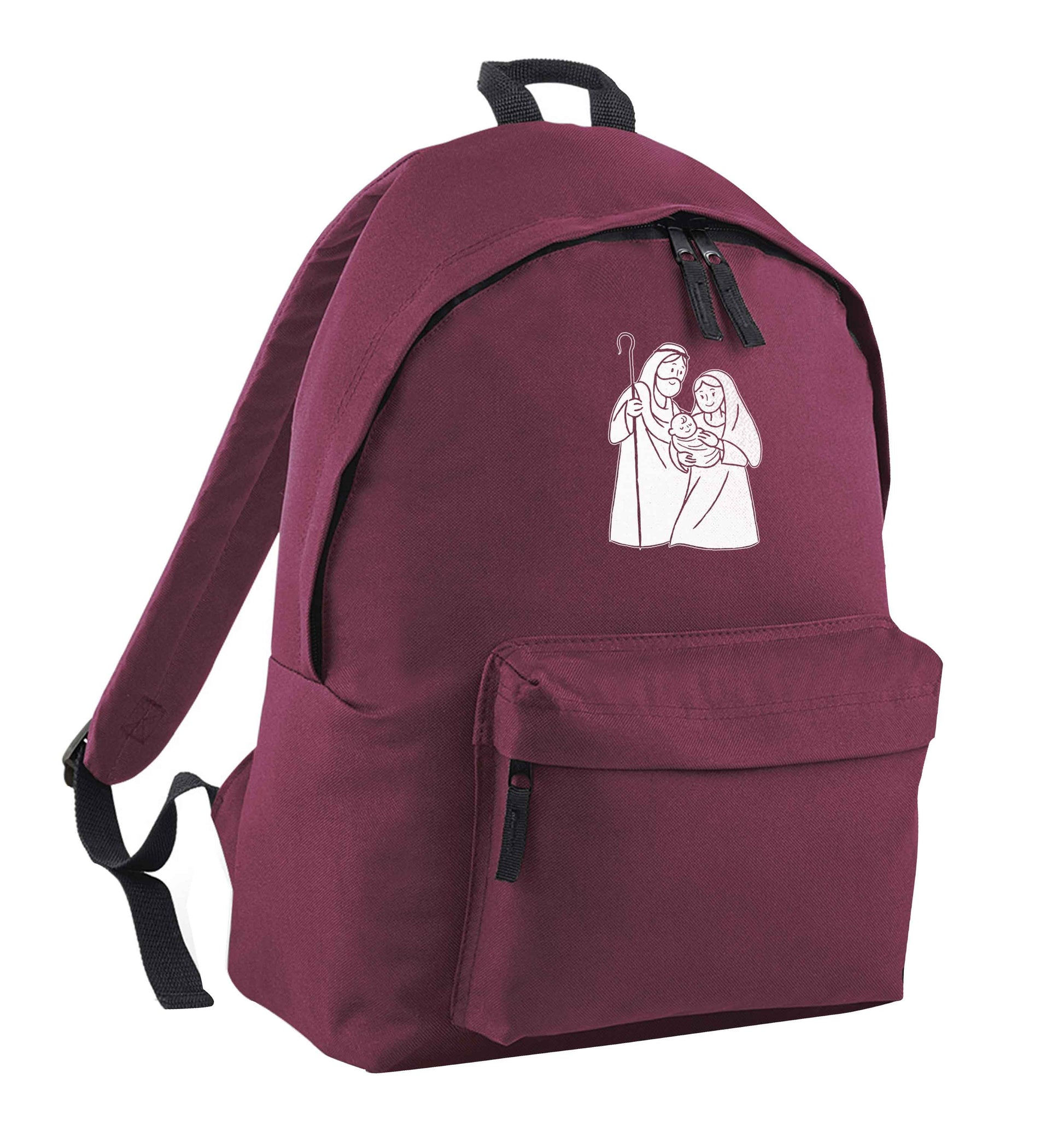 Jesus Mary and joseph maroon adults backpack