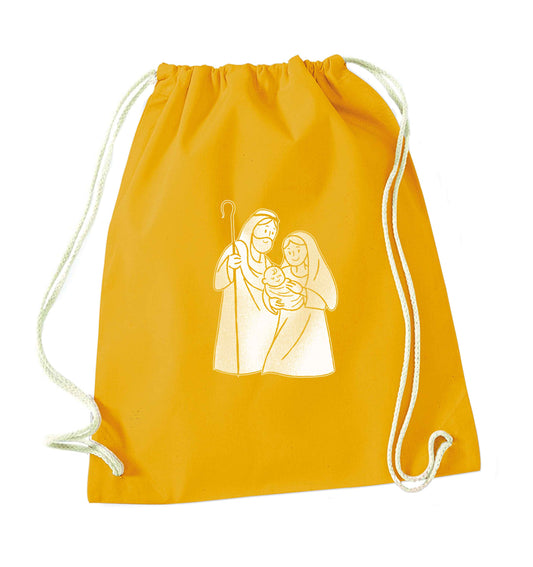 Jesus Mary and joseph mustard drawstring bag