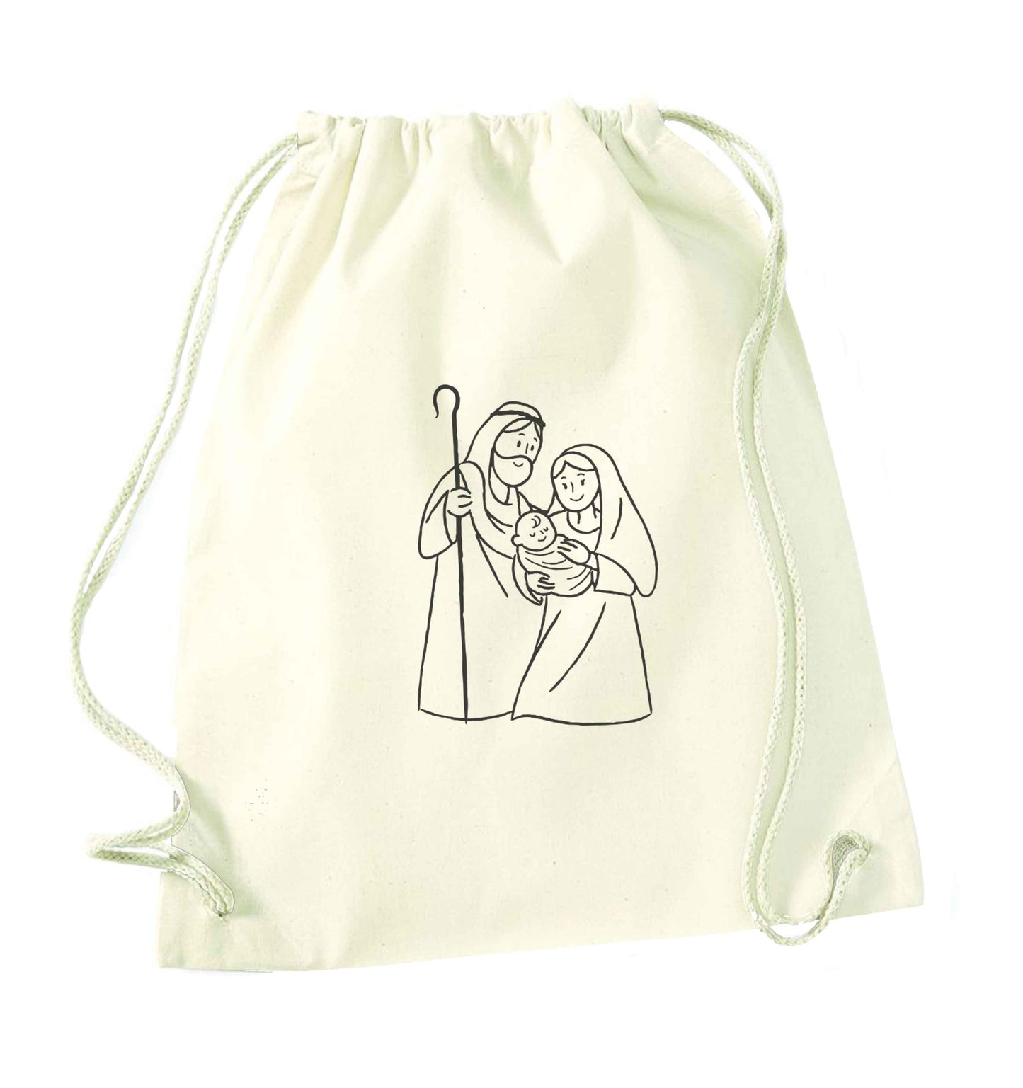 Jesus Mary and joseph natural drawstring bag
