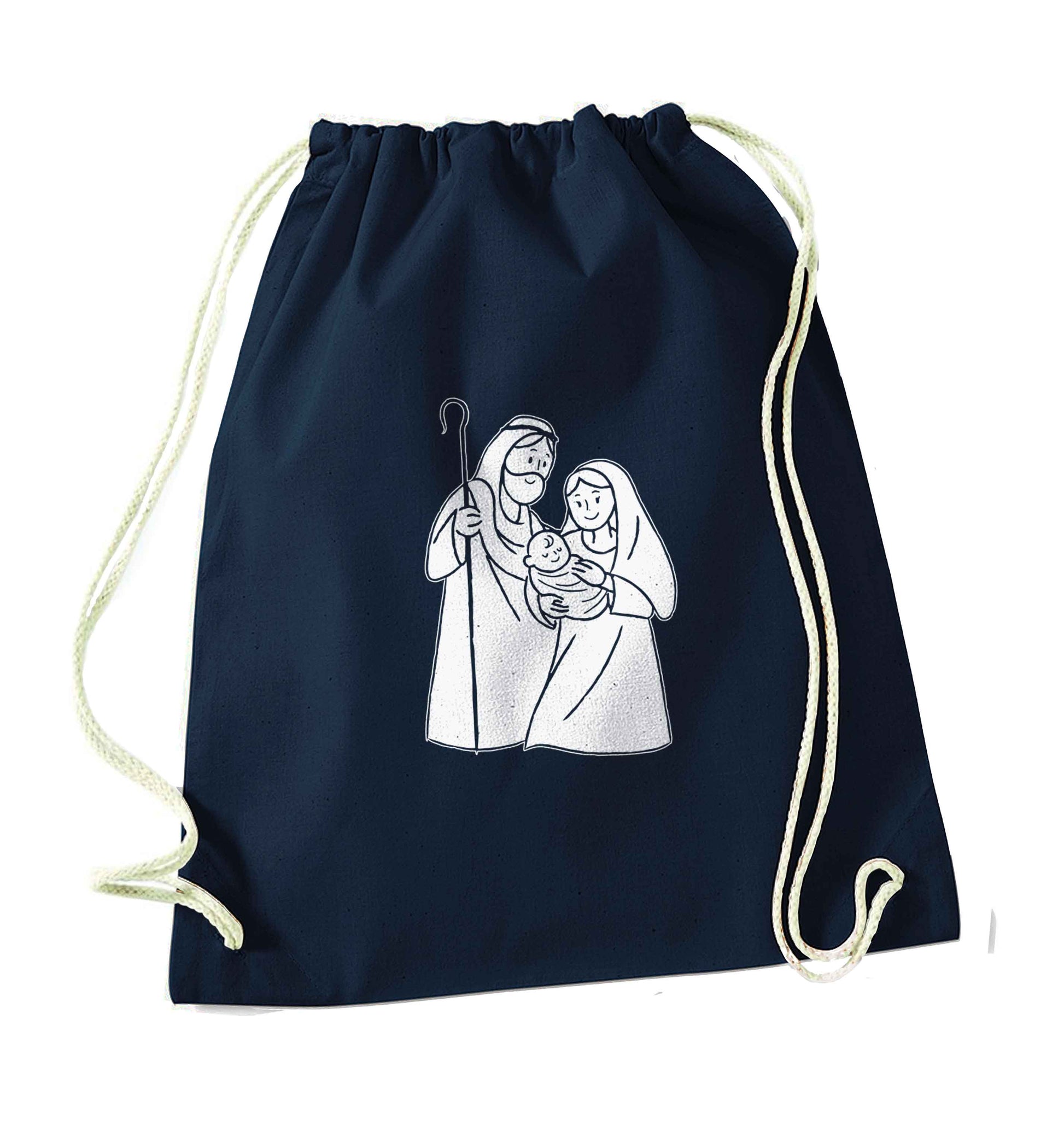 Jesus Mary and joseph navy drawstring bag