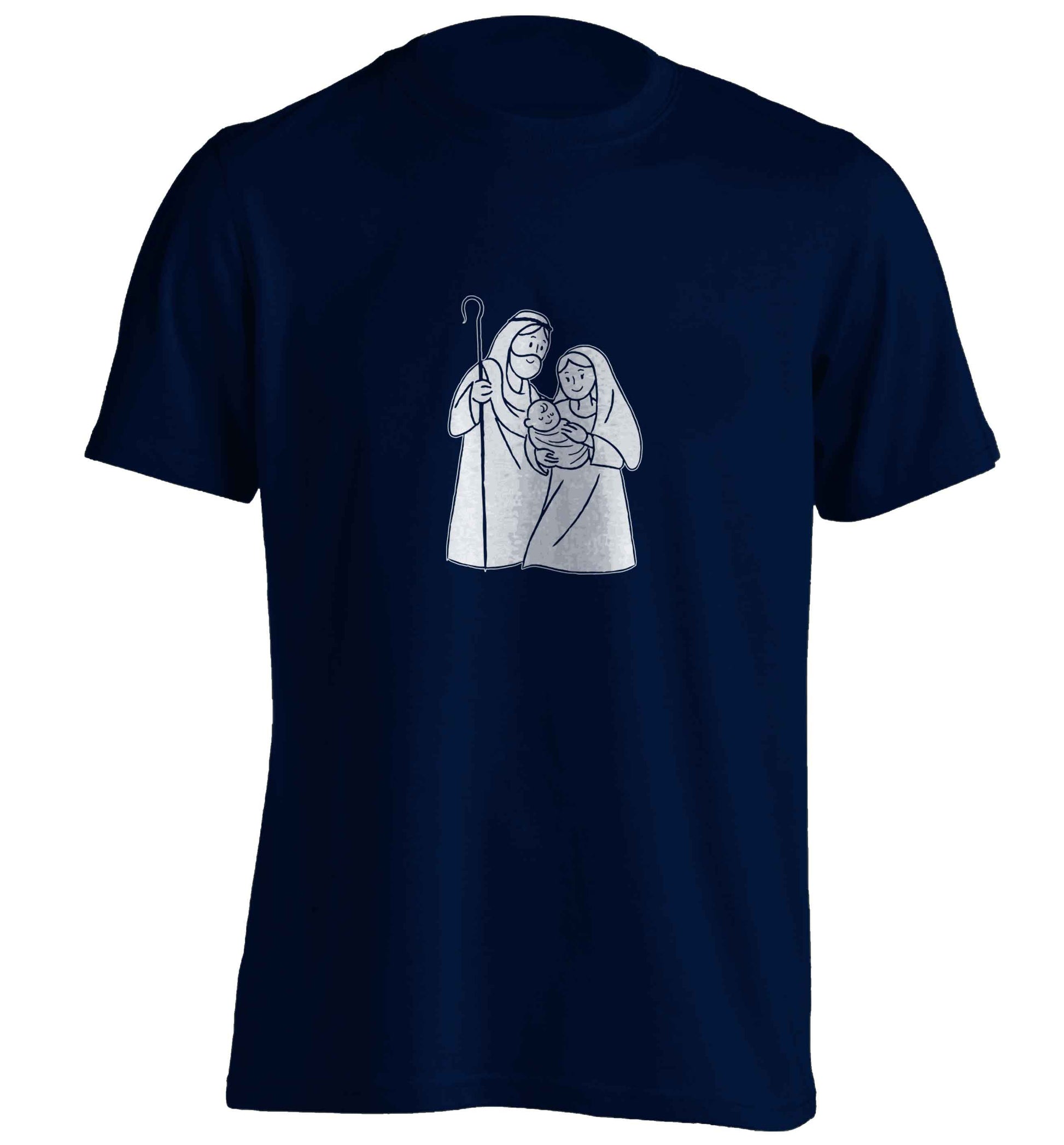Jesus Mary and joseph adults unisex navy Tshirt 2XL