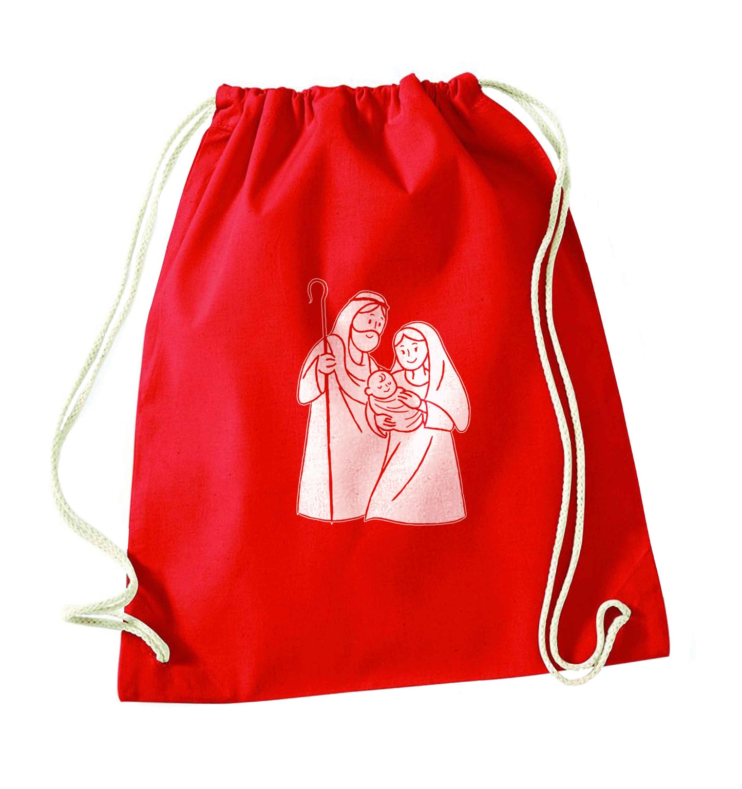 Jesus Mary and joseph red drawstring bag 