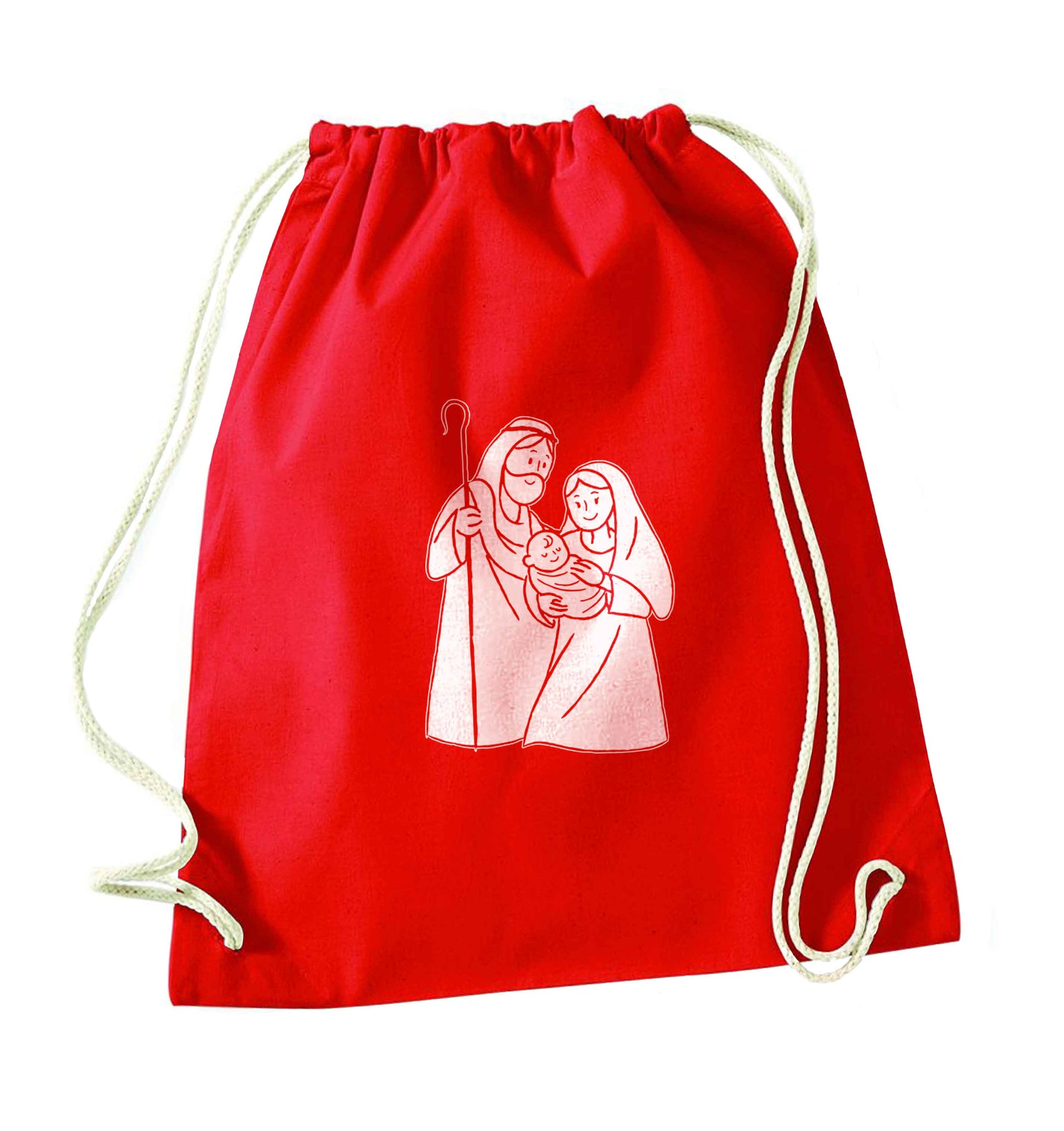 Jesus Mary and joseph red drawstring bag 