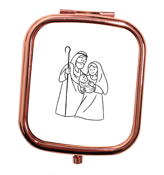 Jesus Mary and joseph rose gold square pocket mirror