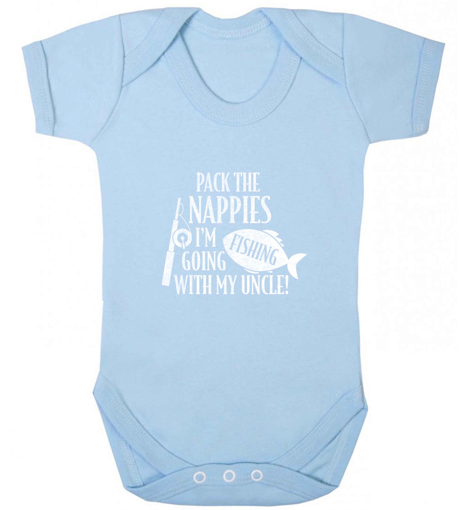 Pack the nappies I'm going fishing my Uncle baby vest pale blue 18-24 months