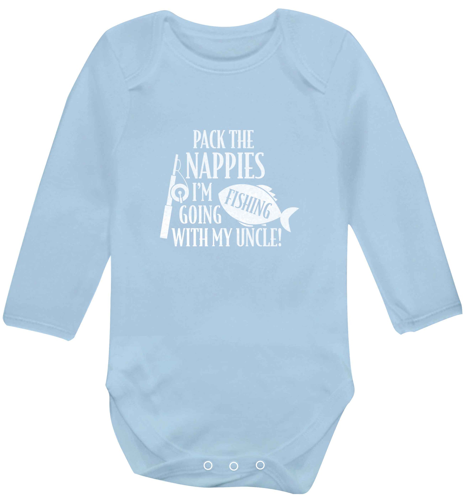 Pack the nappies I'm going fishing my Uncle baby vest long sleeved pale blue 6-12 months
