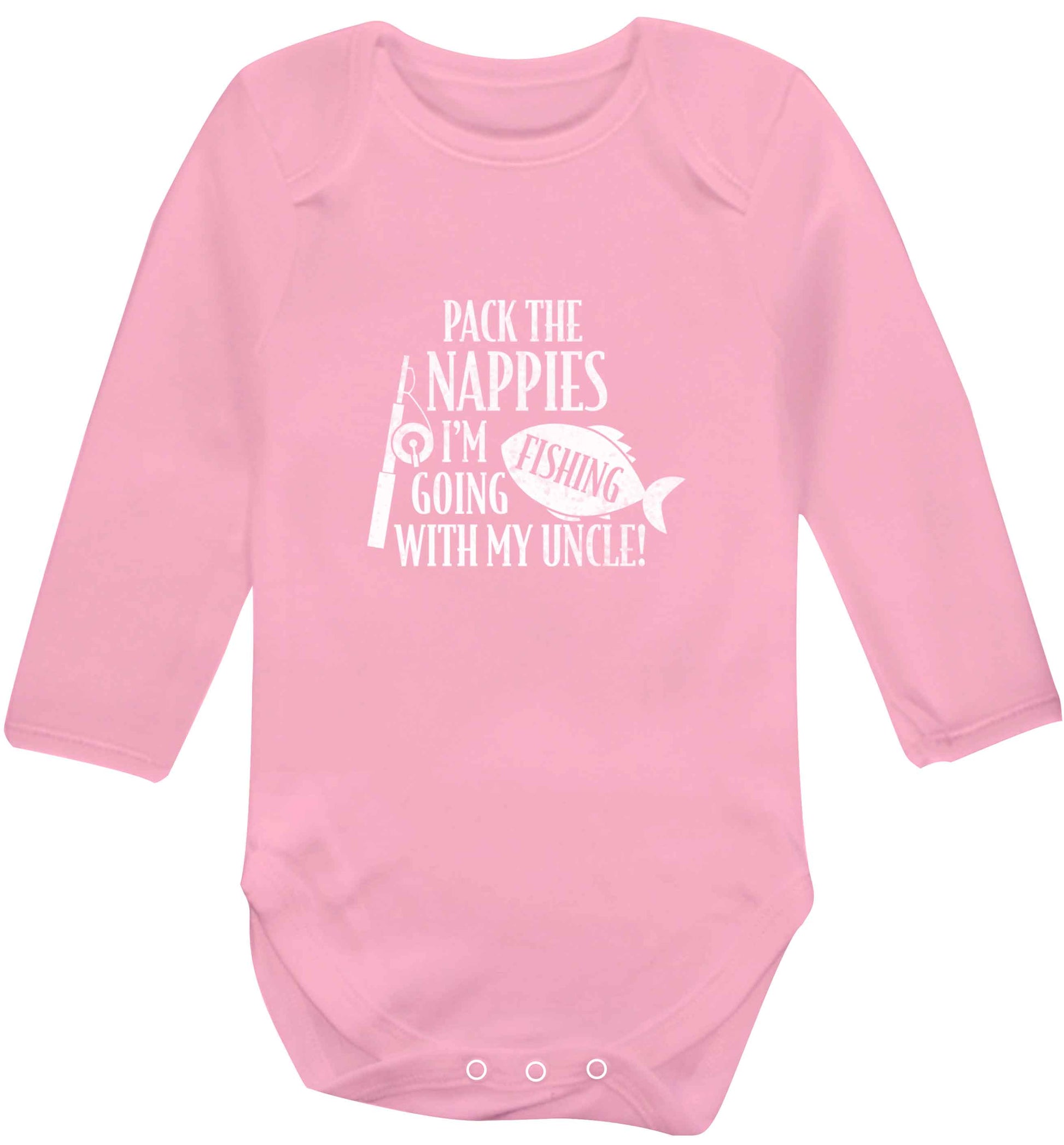 Pack the nappies I'm going fishing my Uncle baby vest long sleeved pale pink 6-12 months