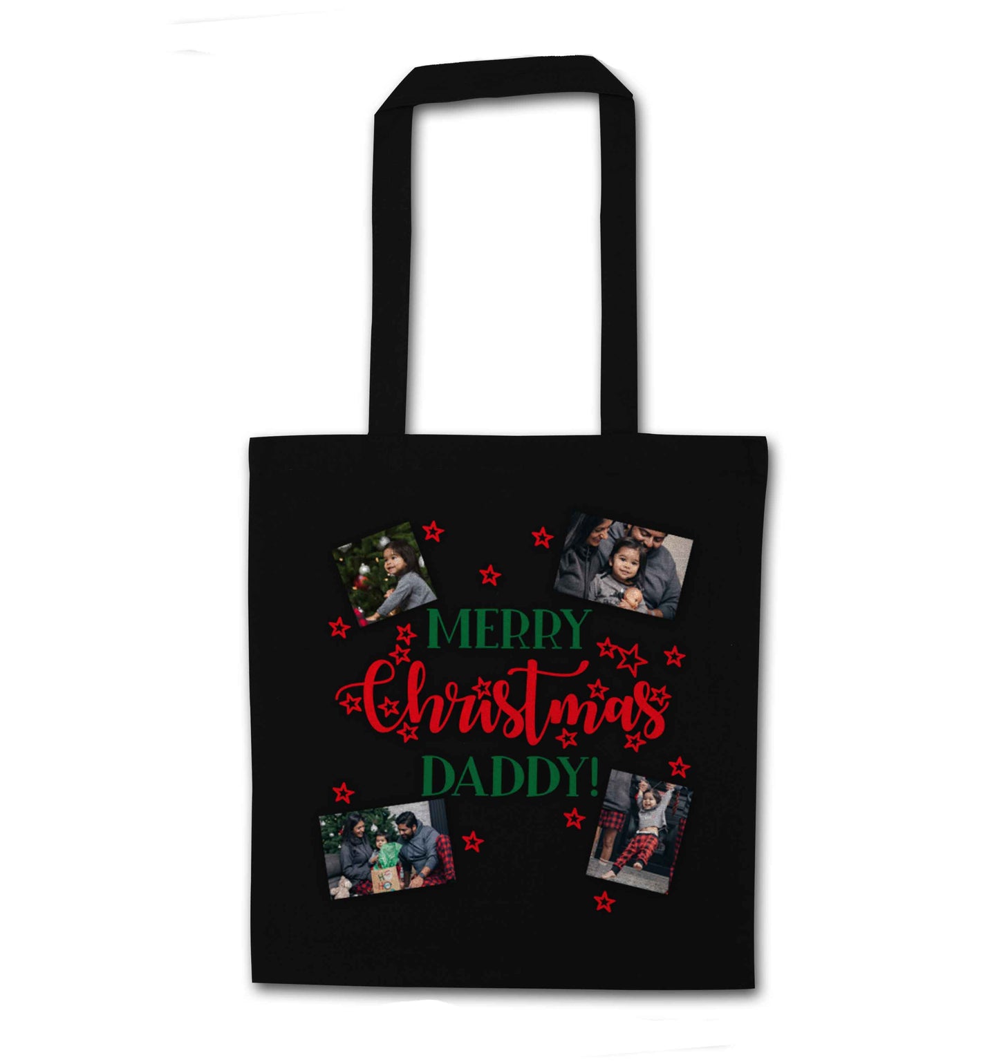 Merry Christmas daddy black tote bag