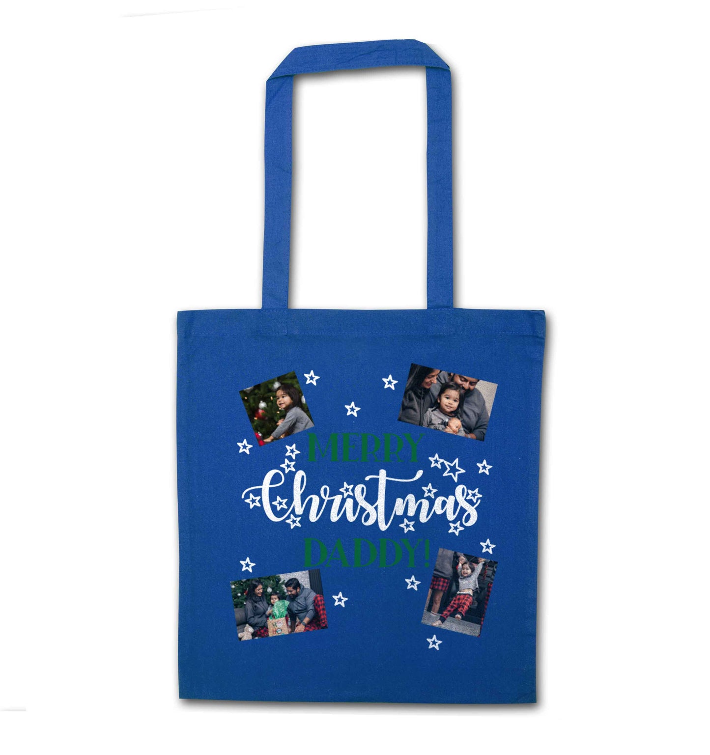 Merry Christmas daddy blue tote bag