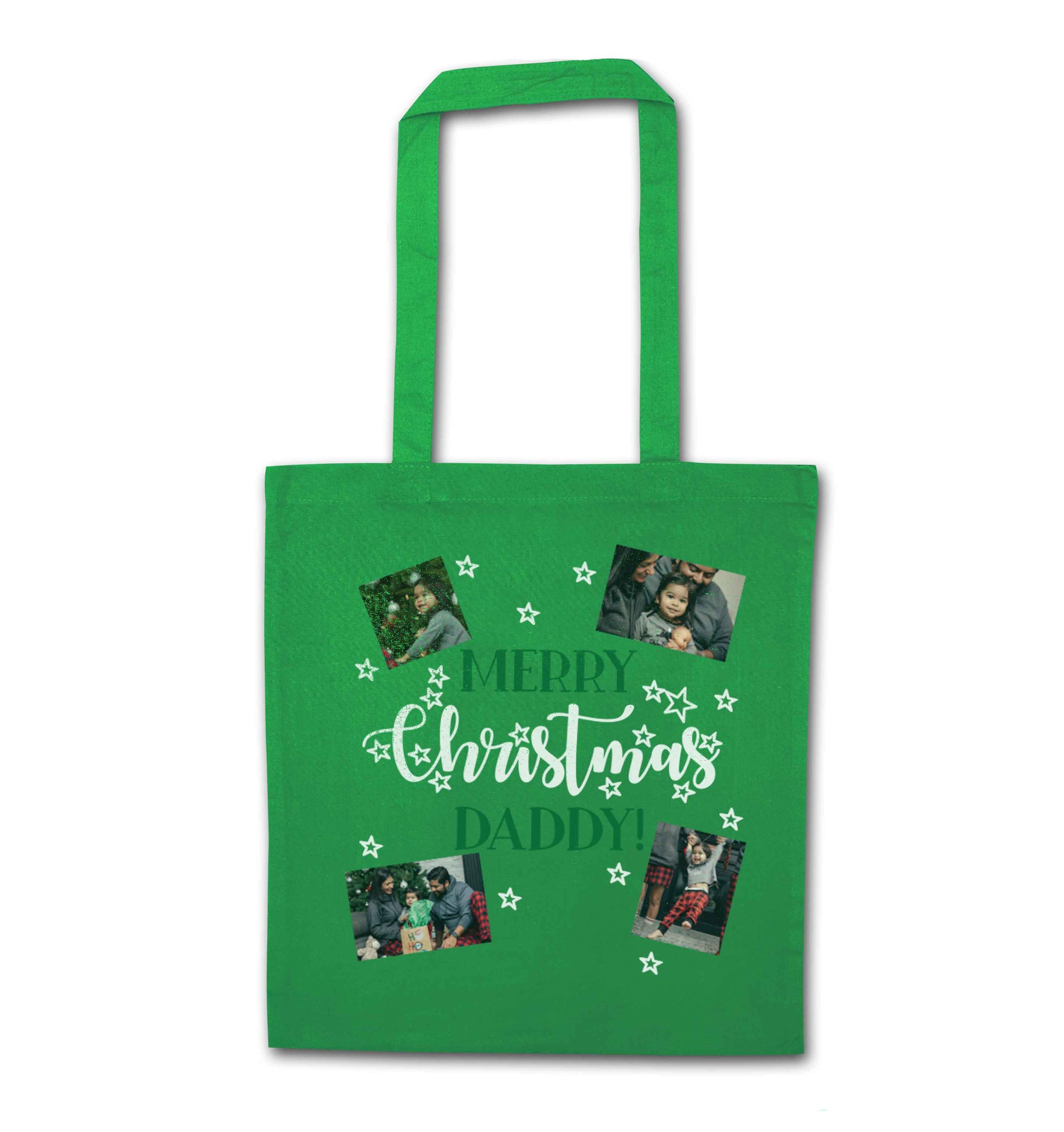 Merry Christmas daddy green tote bag