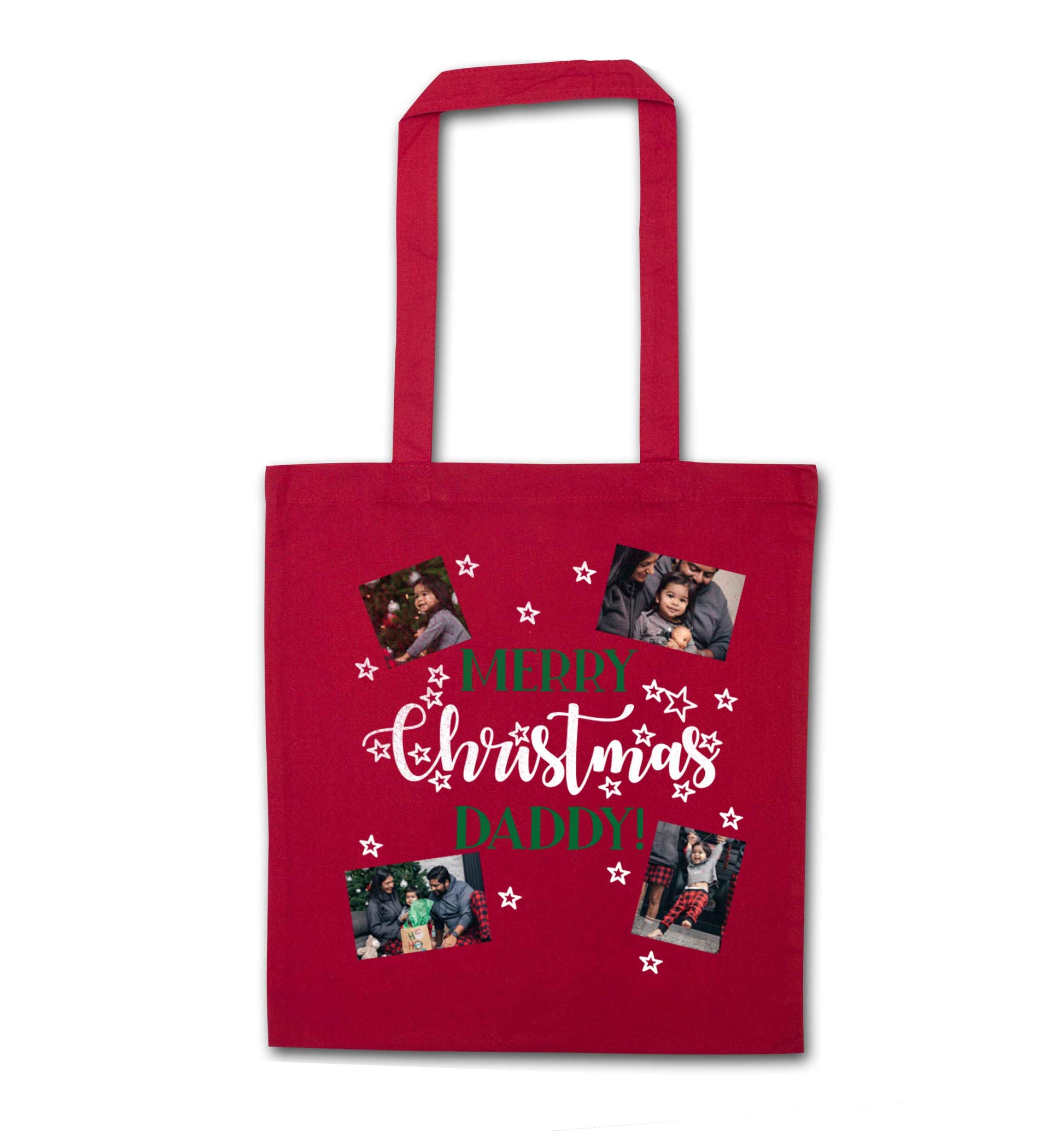 Merry Christmas daddy red tote bag
