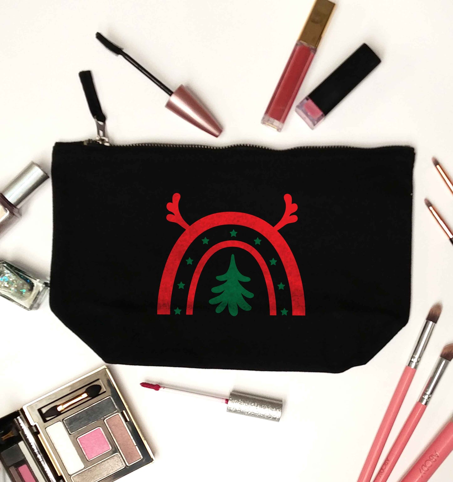 Christmas rainbow black makeup bag