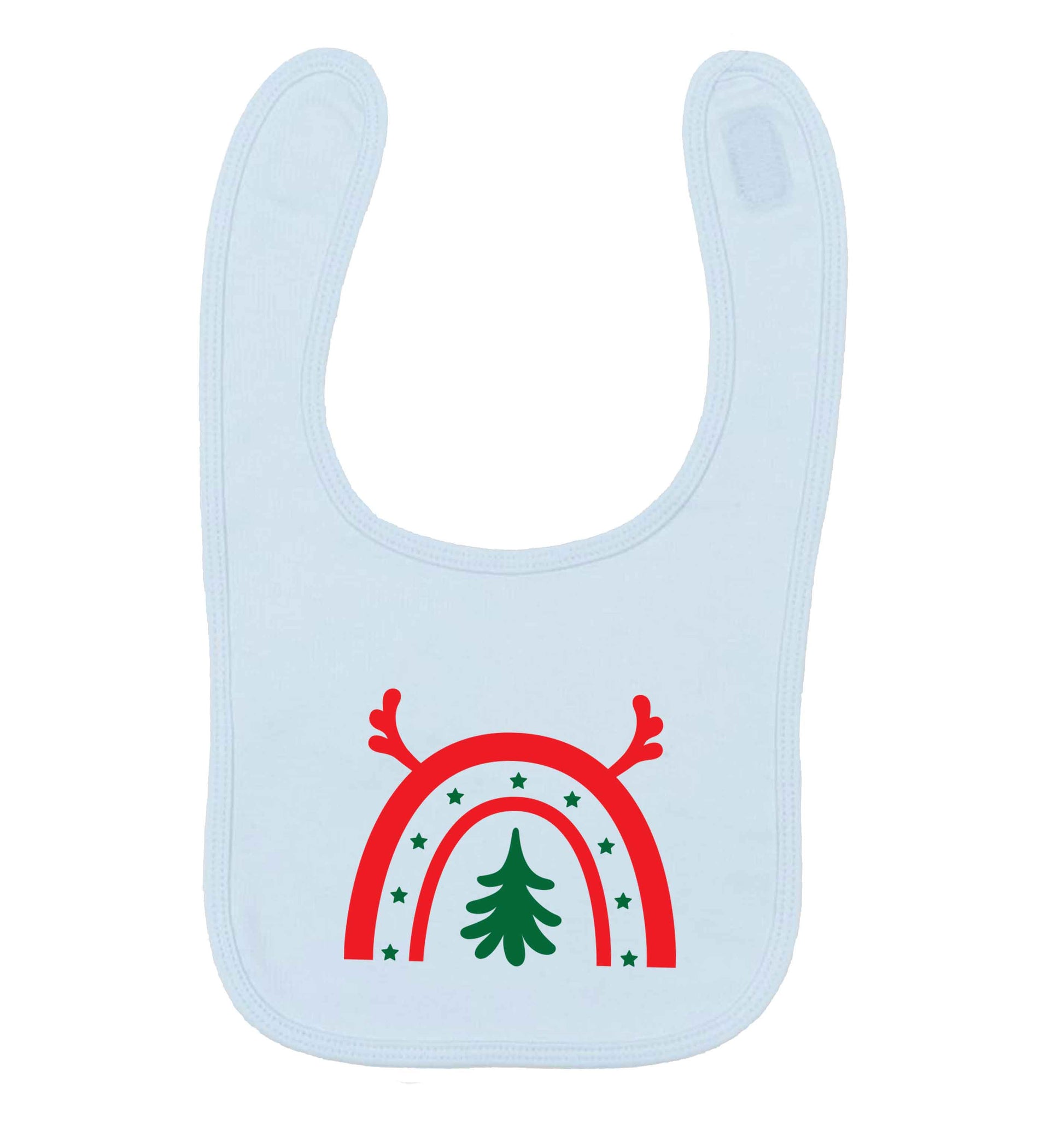 Christmas rainbow pale blue baby bib