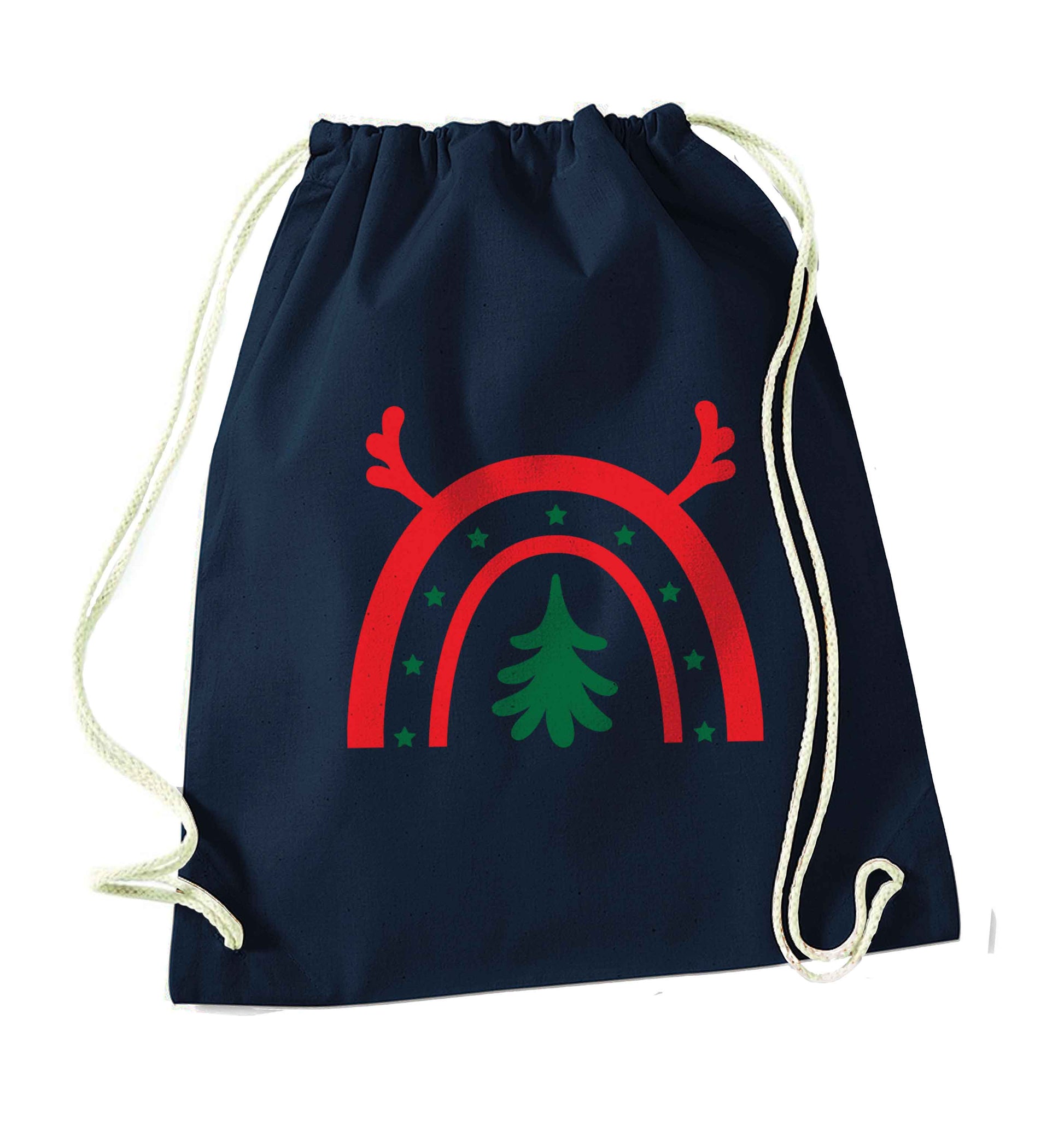 Christmas rainbow navy drawstring bag