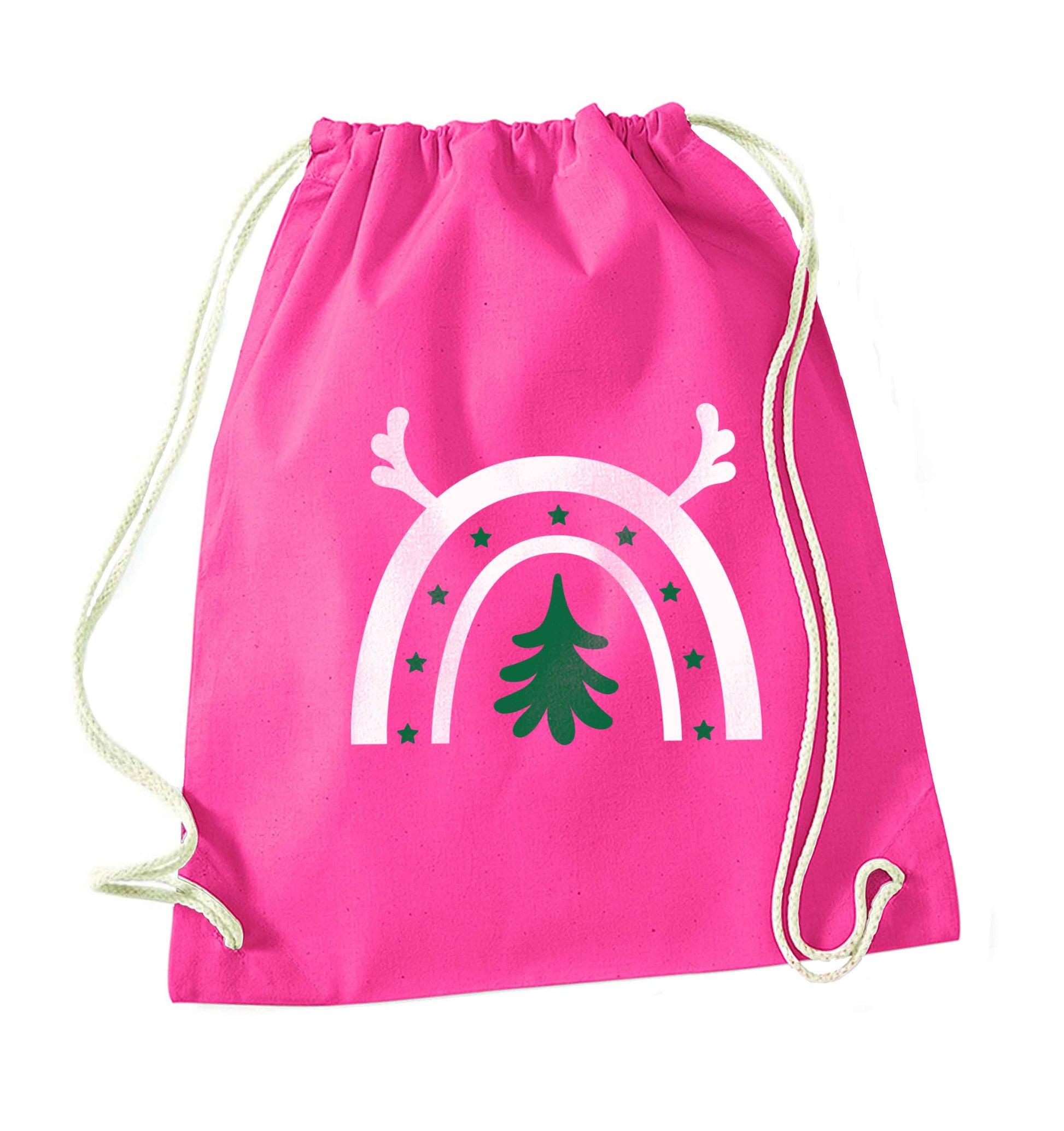 Christmas rainbow pink drawstring bag