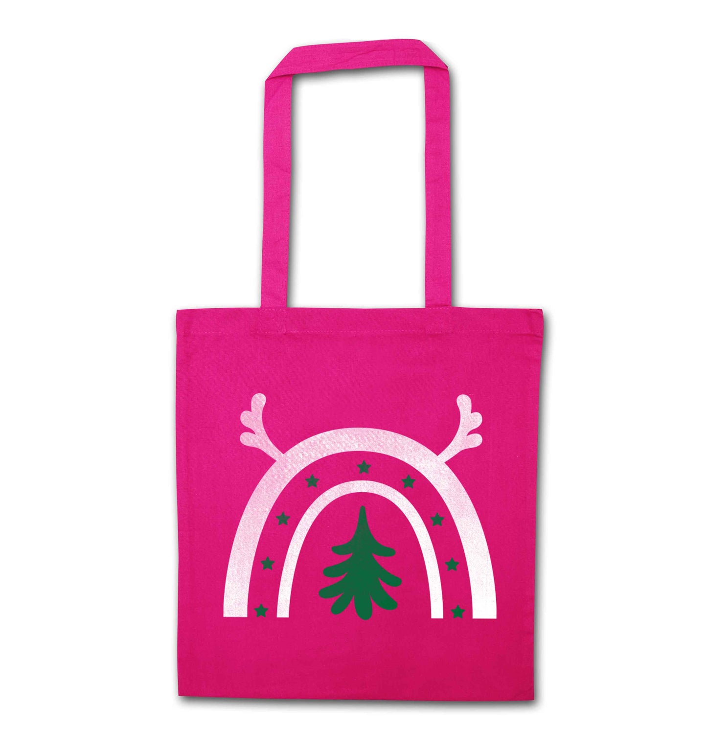 Christmas rainbow pink tote bag