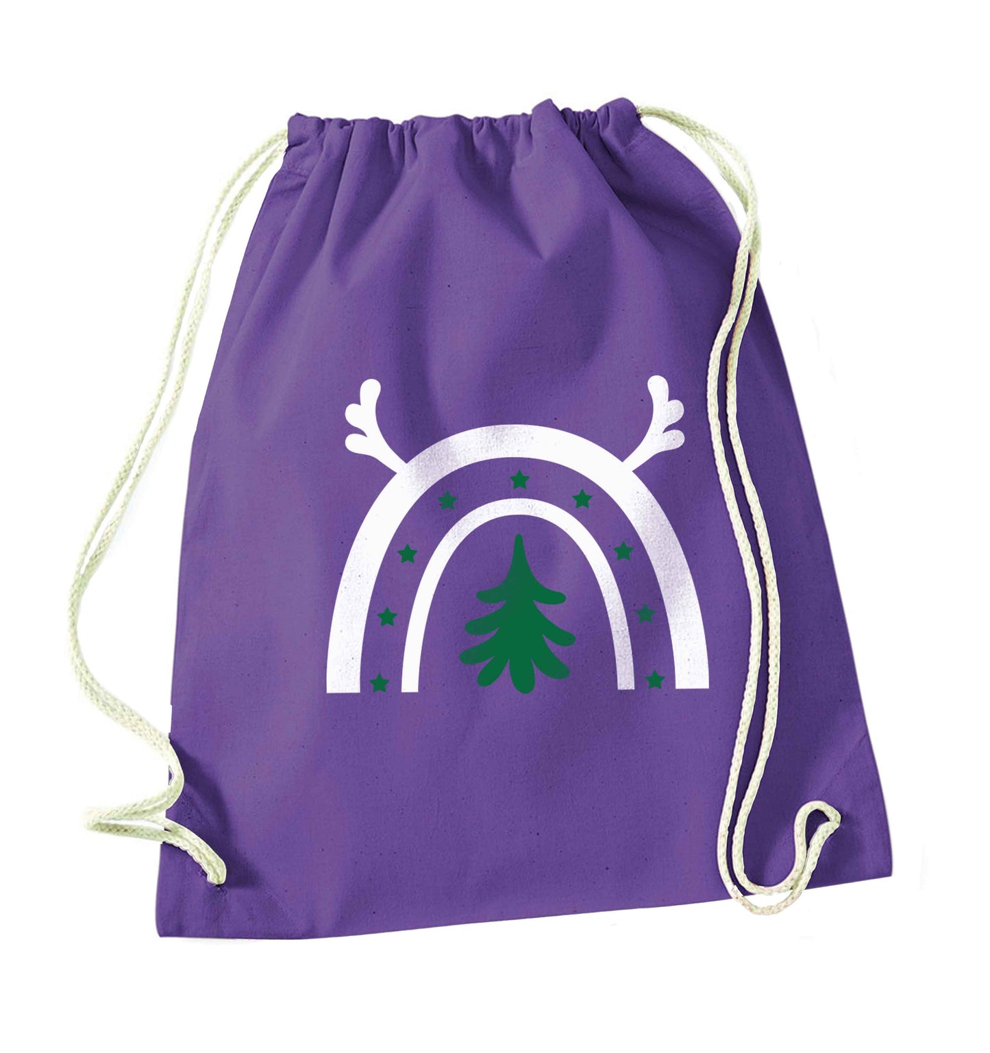 Christmas rainbow purple drawstring bag