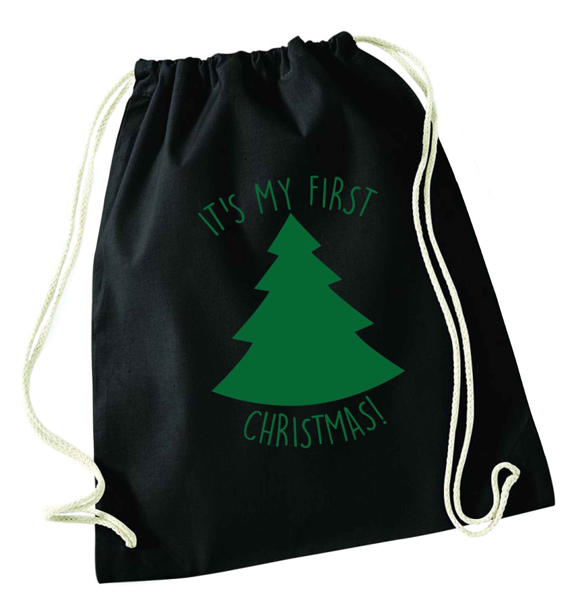 It's my first Christmas - tree black drawstring bag