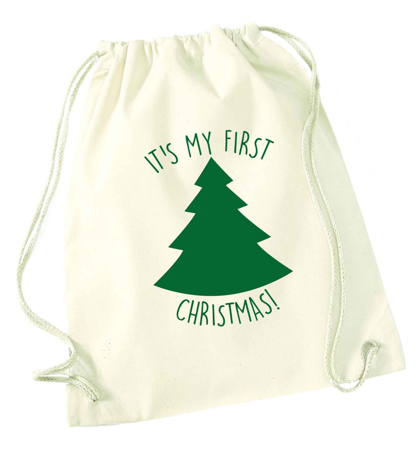 It's my first Christmas - tree natural drawstring bag