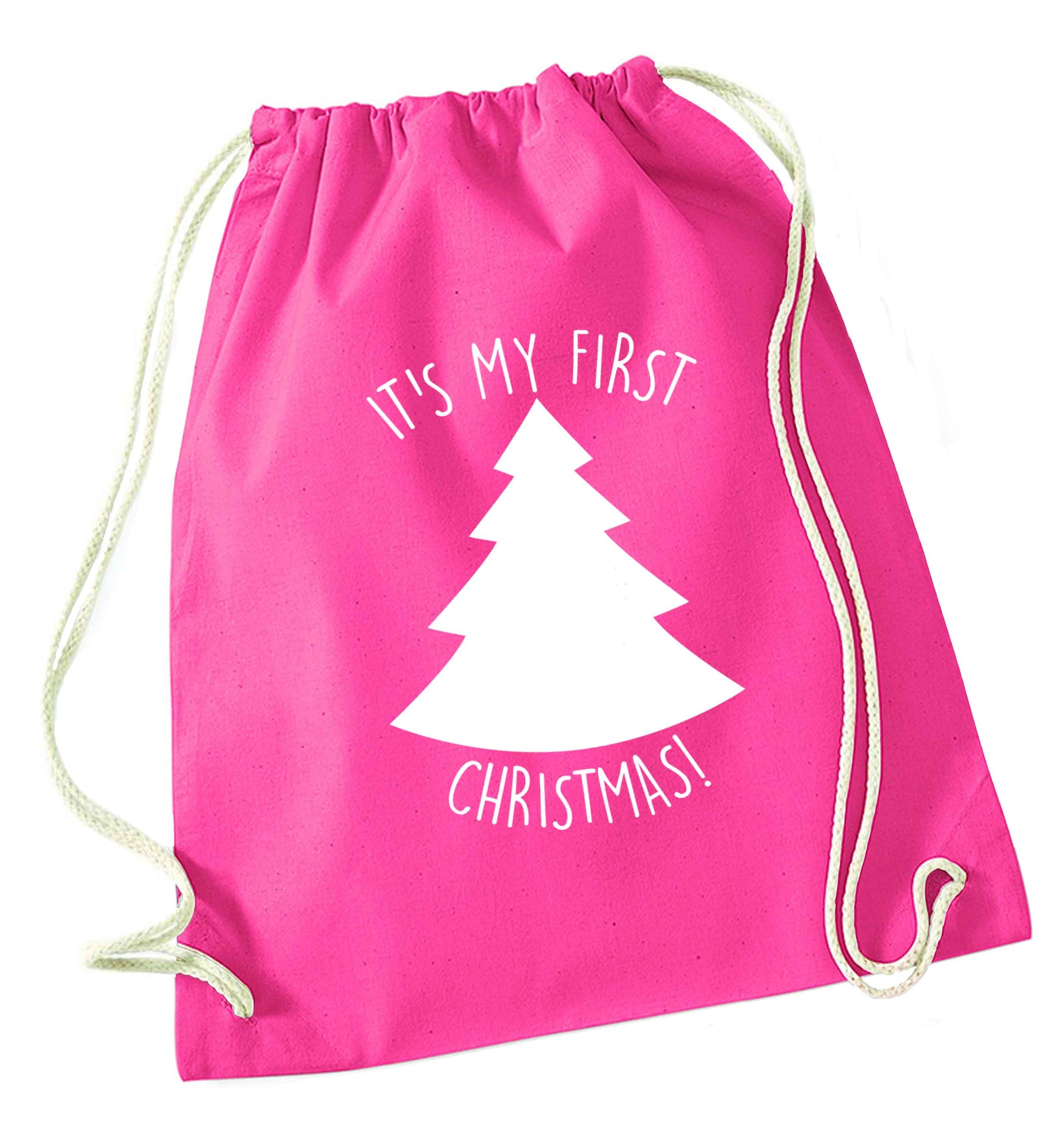 It's my first Christmas - tree pink drawstring bag
