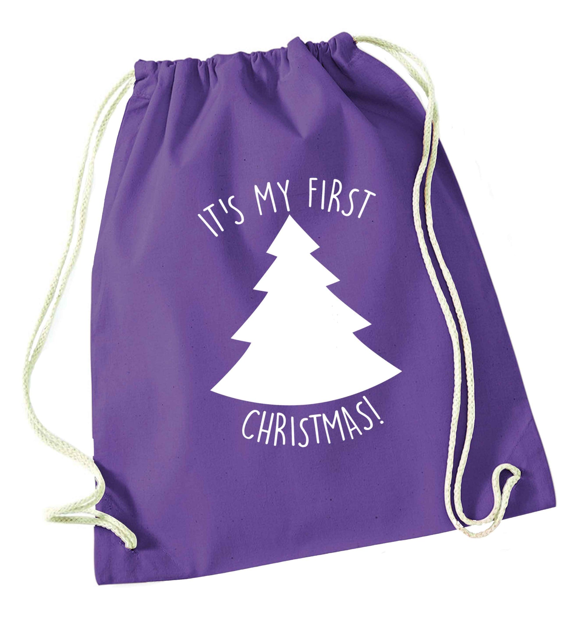 It's my first Christmas - tree purple drawstring bag