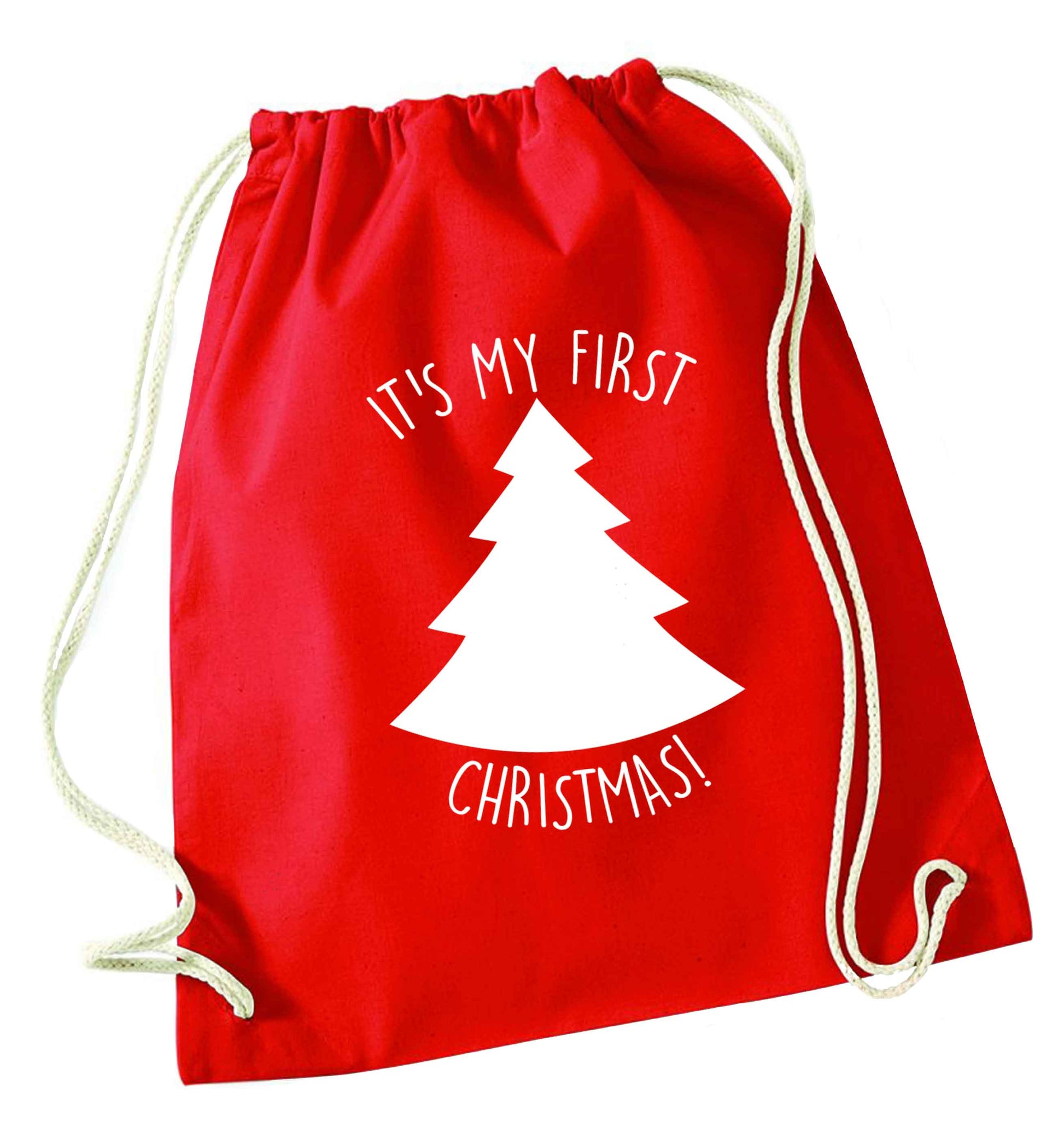 It's my first Christmas - tree red drawstring bag 