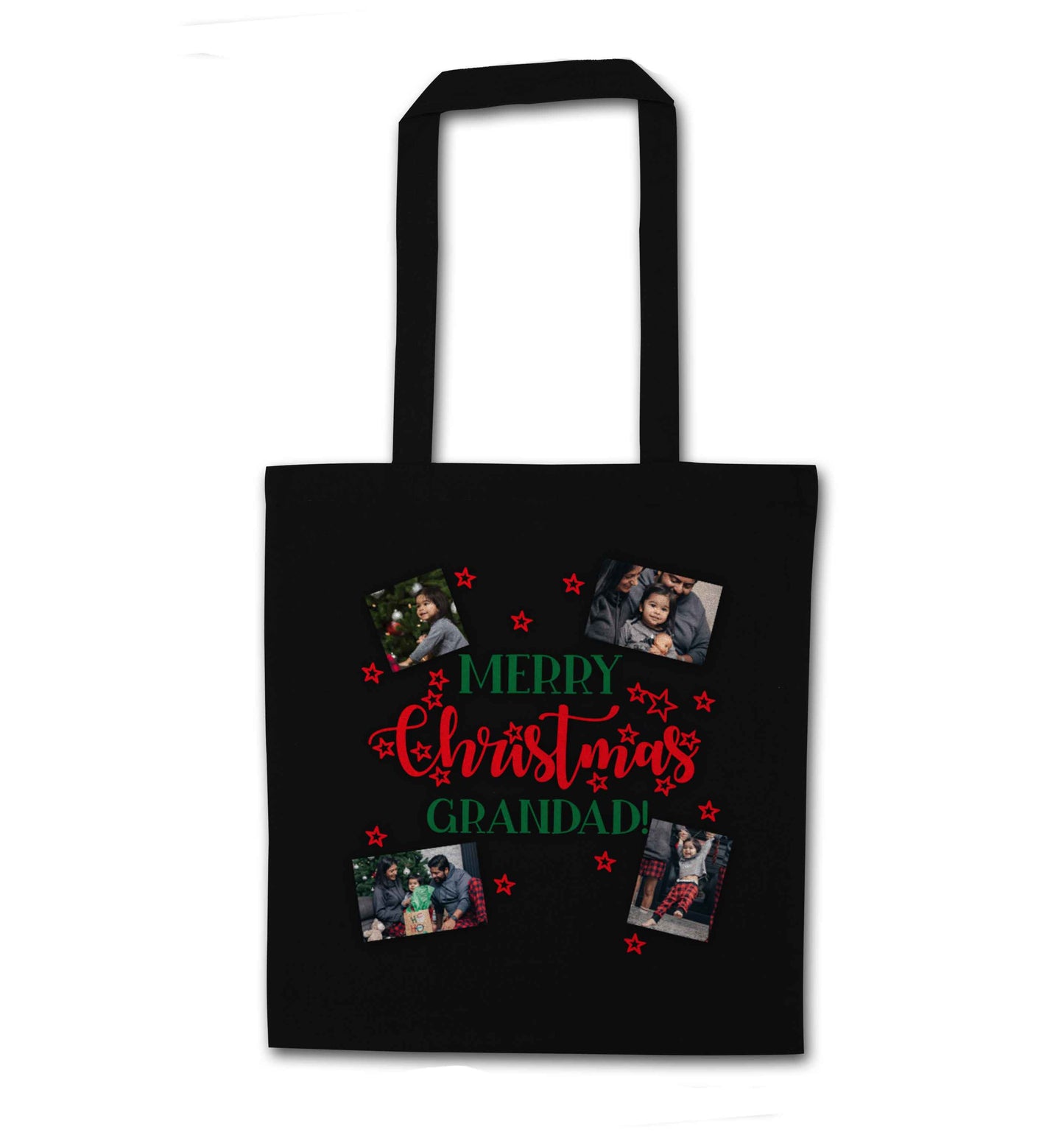Merry Christmas grandad black tote bag