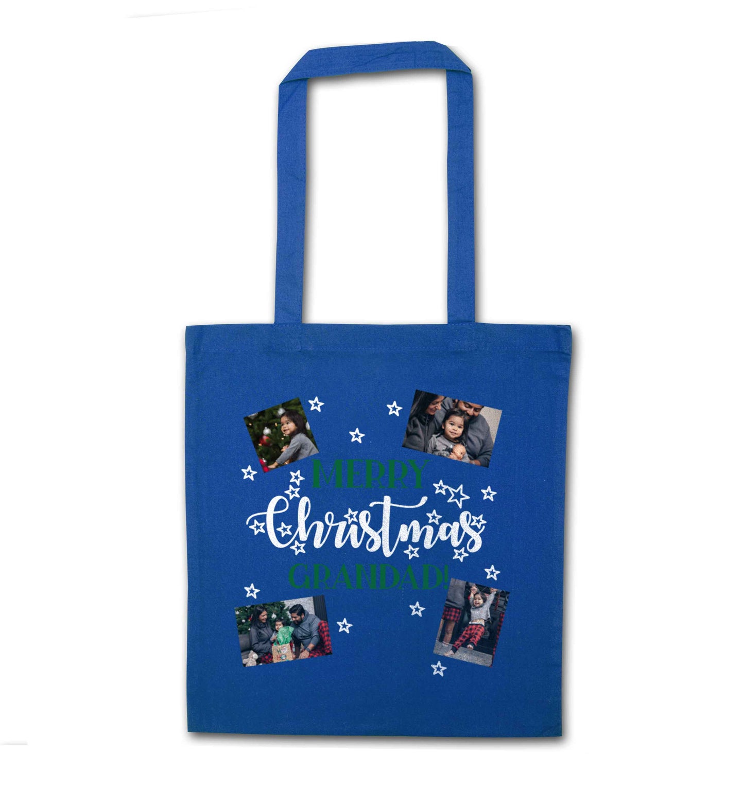 Merry Christmas grandad blue tote bag