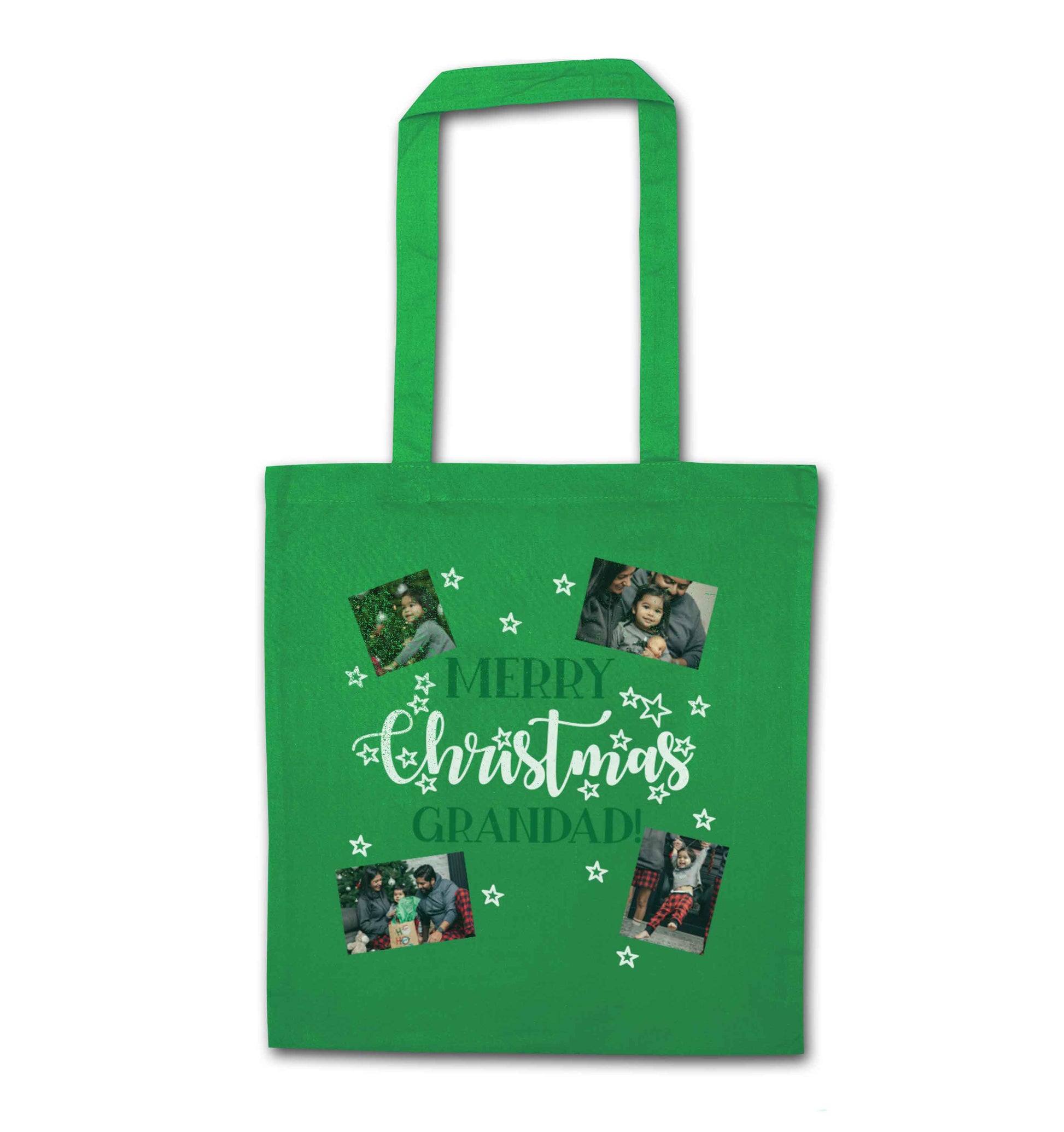 Merry Christmas grandad green tote bag