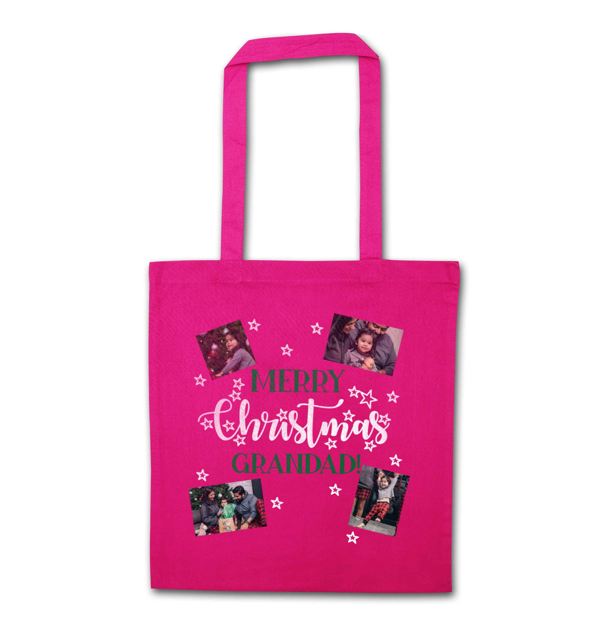 Merry Christmas grandad pink tote bag
