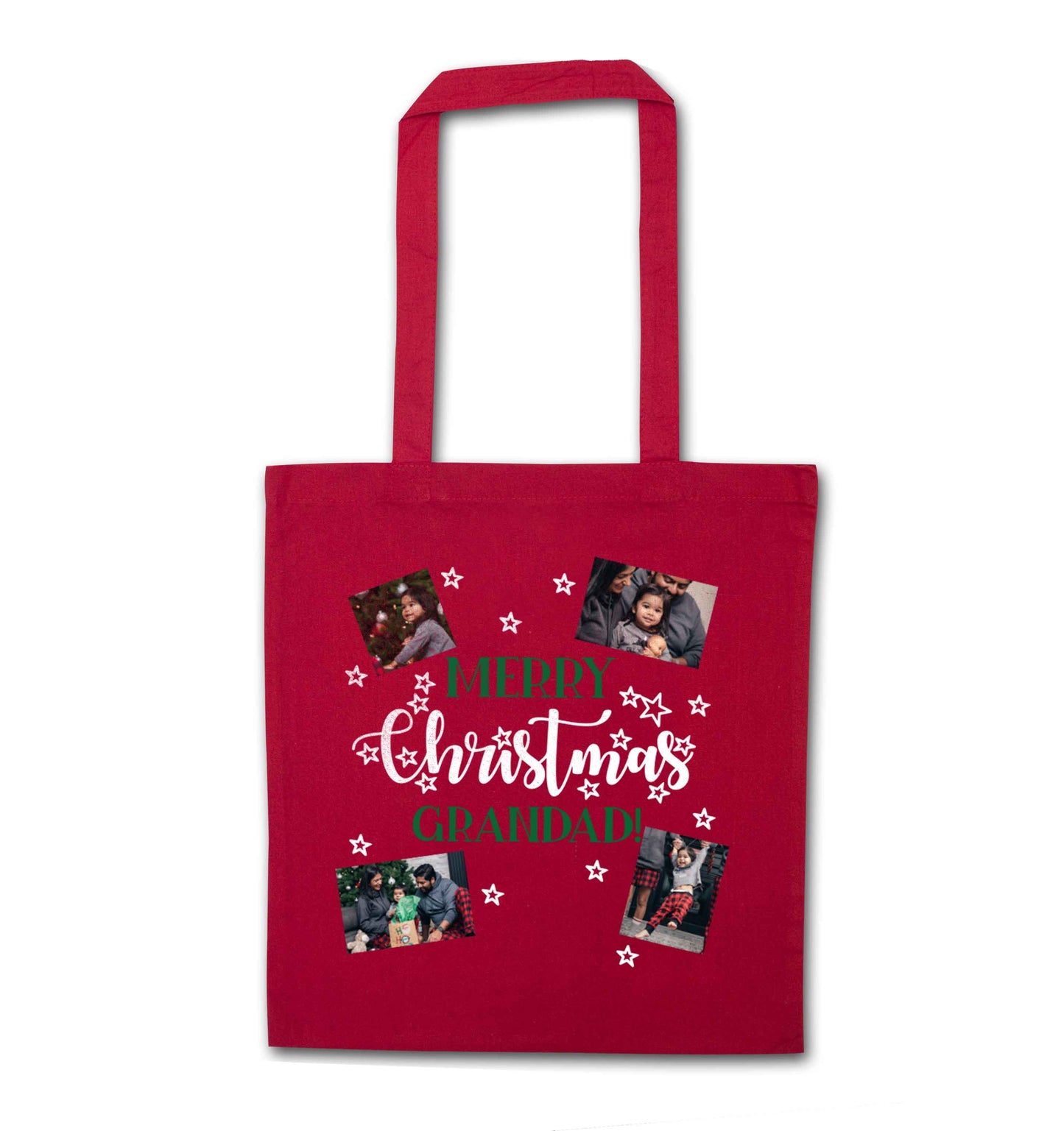 Merry Christmas grandad red tote bag