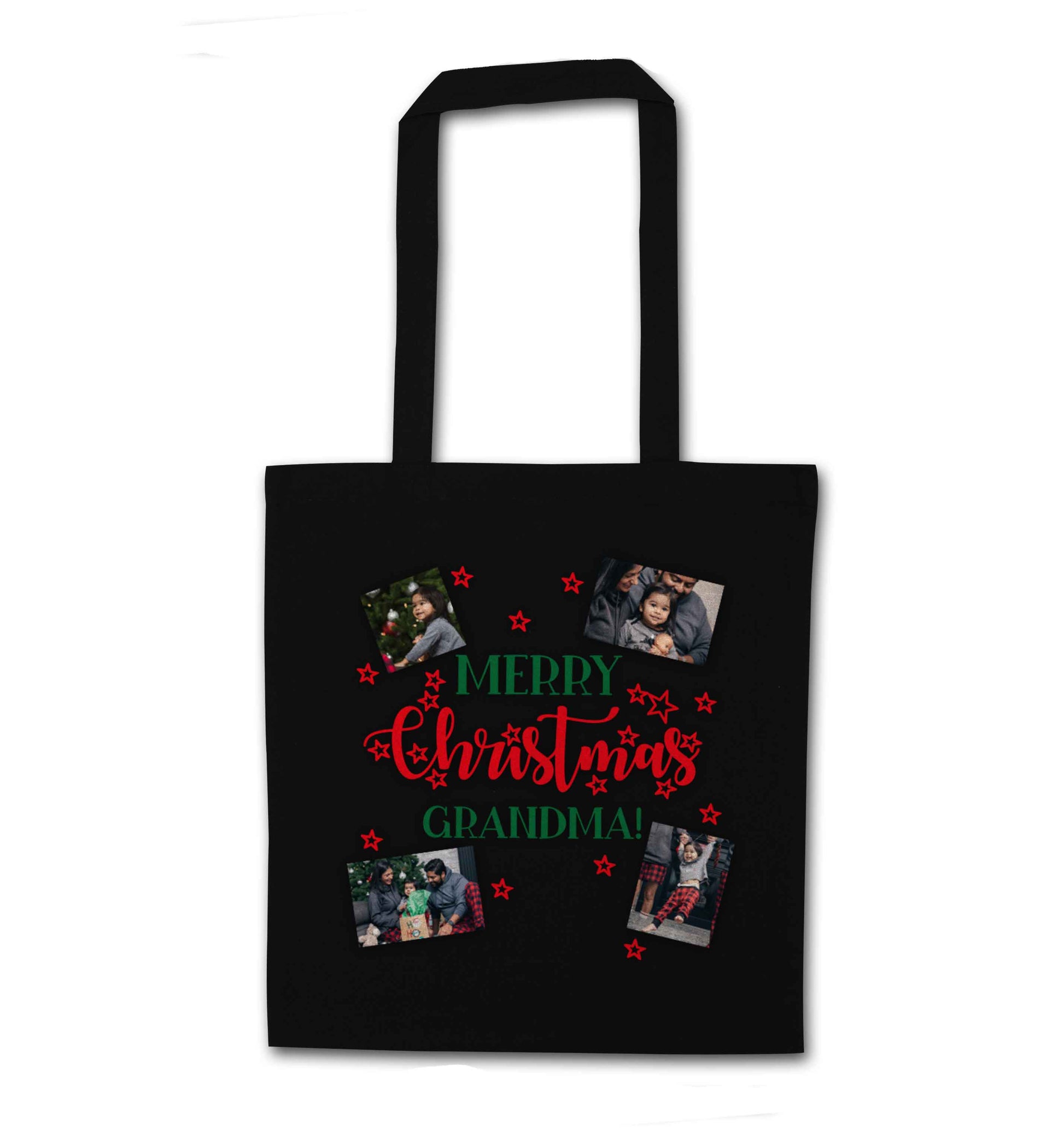 Merry Christmas grandma black tote bag