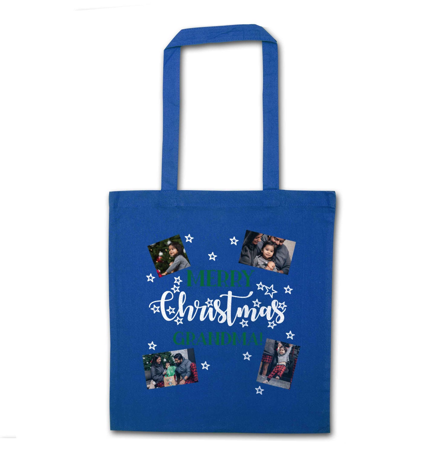 Merry Christmas grandma blue tote bag