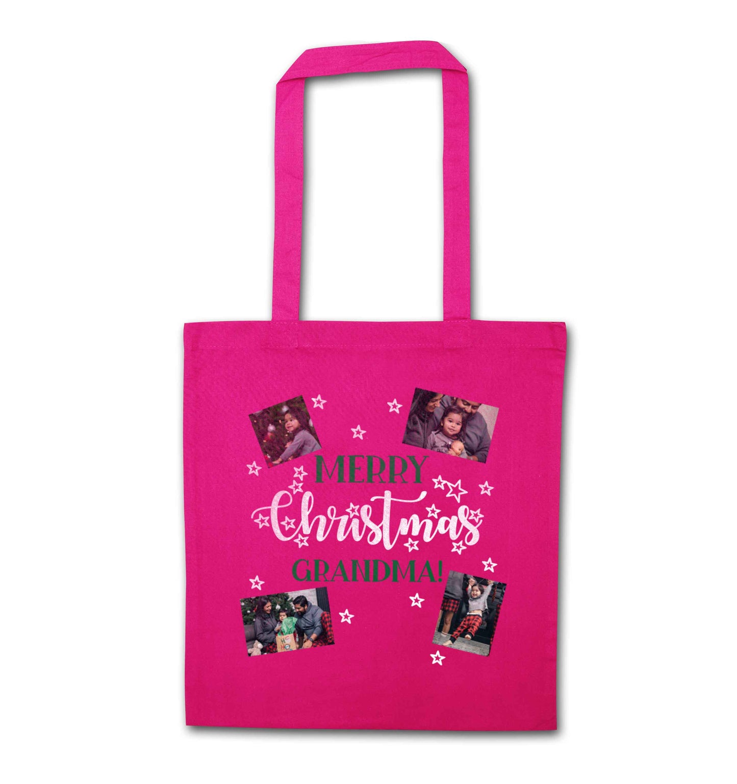 Merry Christmas grandma pink tote bag