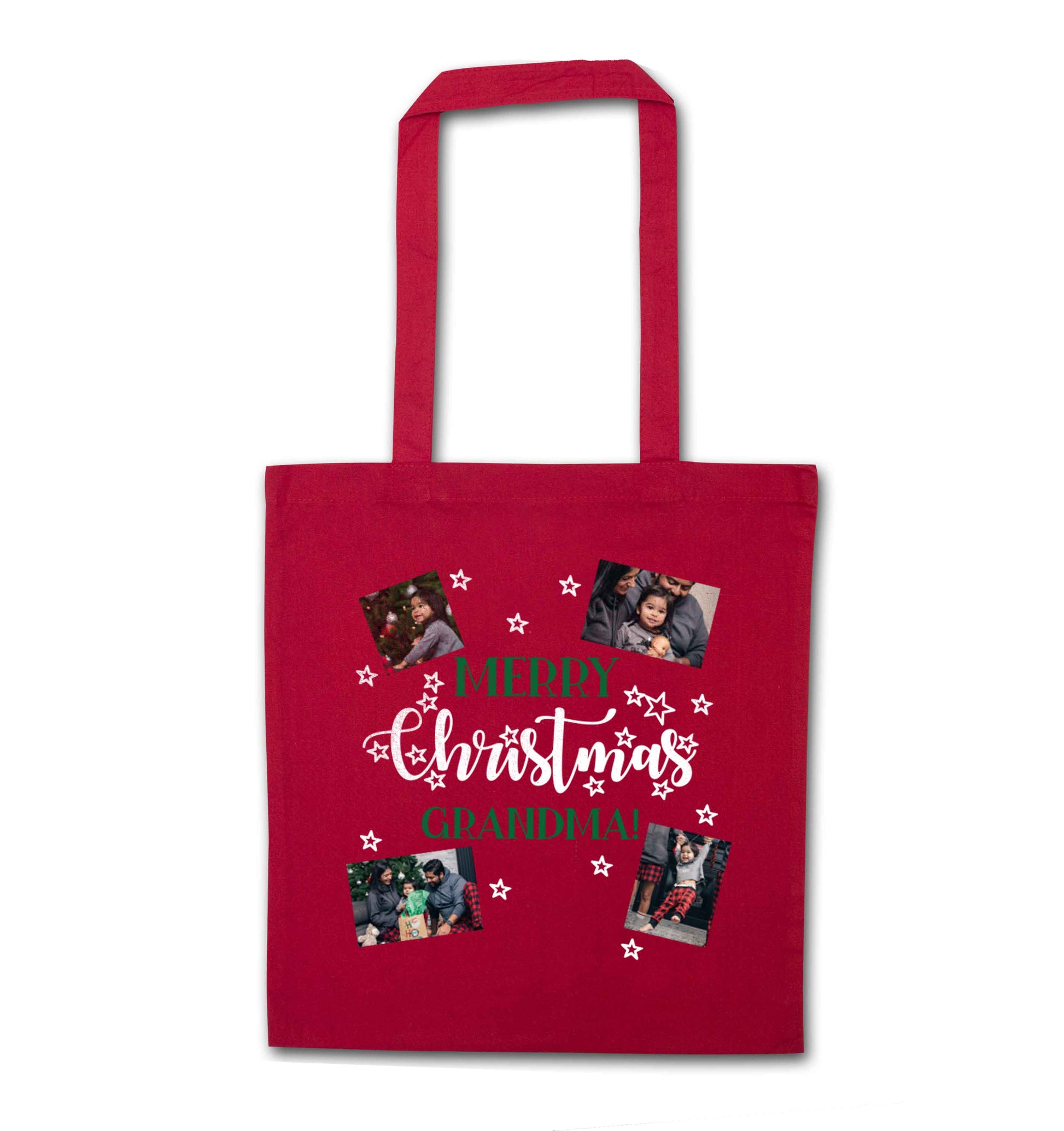 Merry Christmas grandma red tote bag