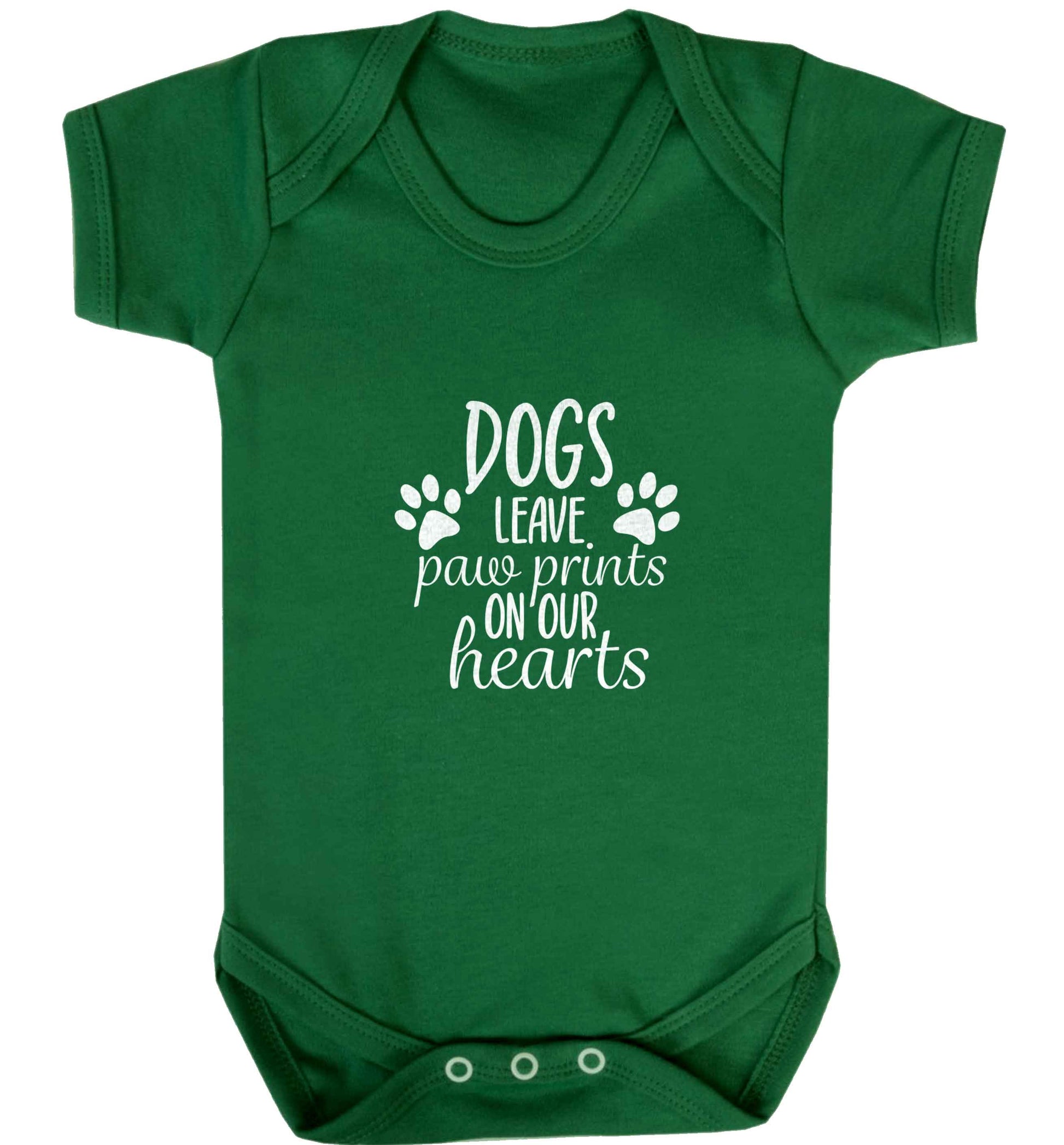 Dog leave paw prints on our hearts baby vest green 18-24 months