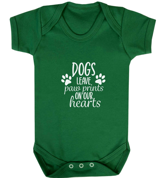 Dog leave paw prints on our hearts baby vest green 18-24 months