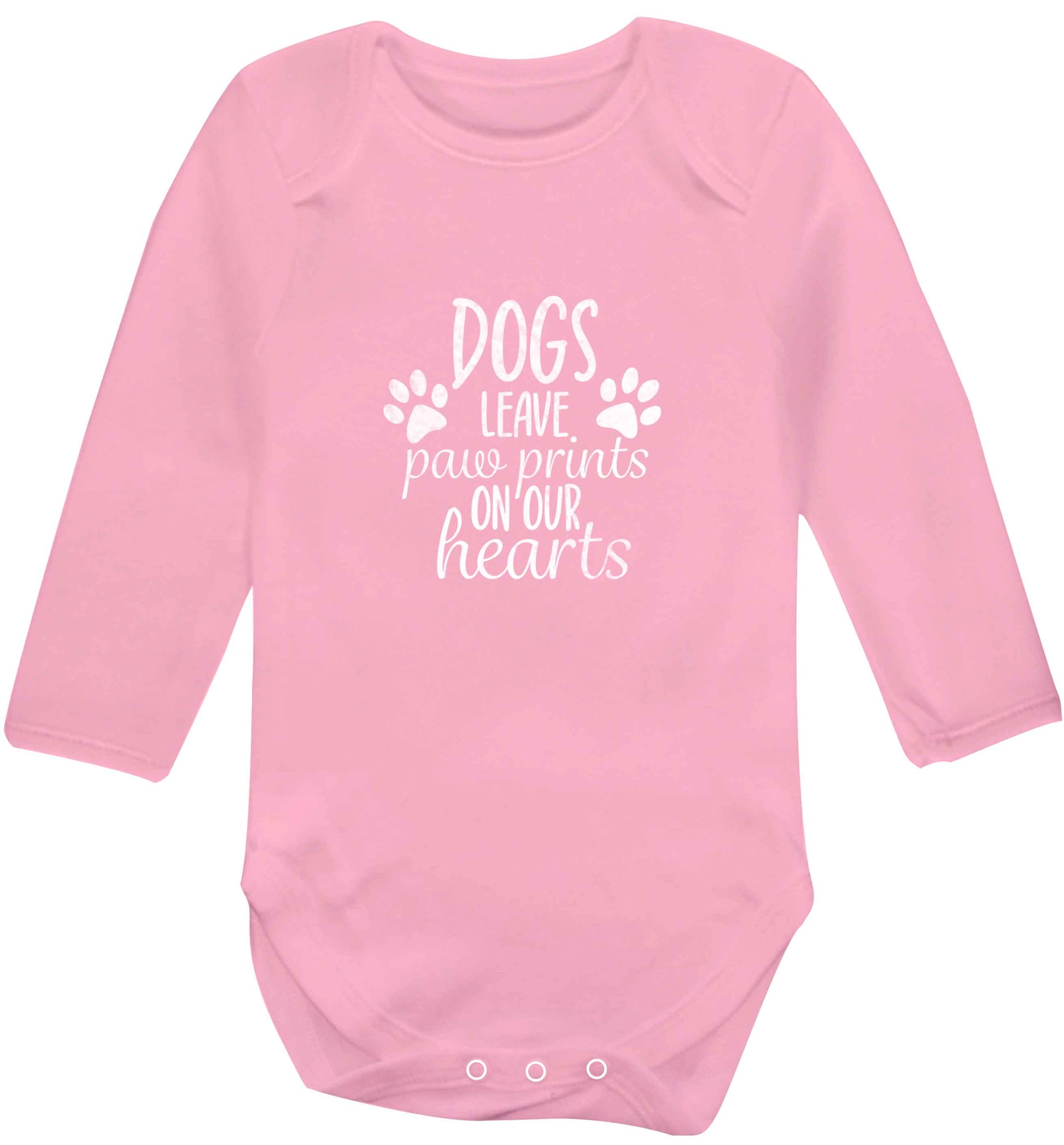 Dog leave paw prints on our hearts baby vest long sleeved pale pink 6-12 months
