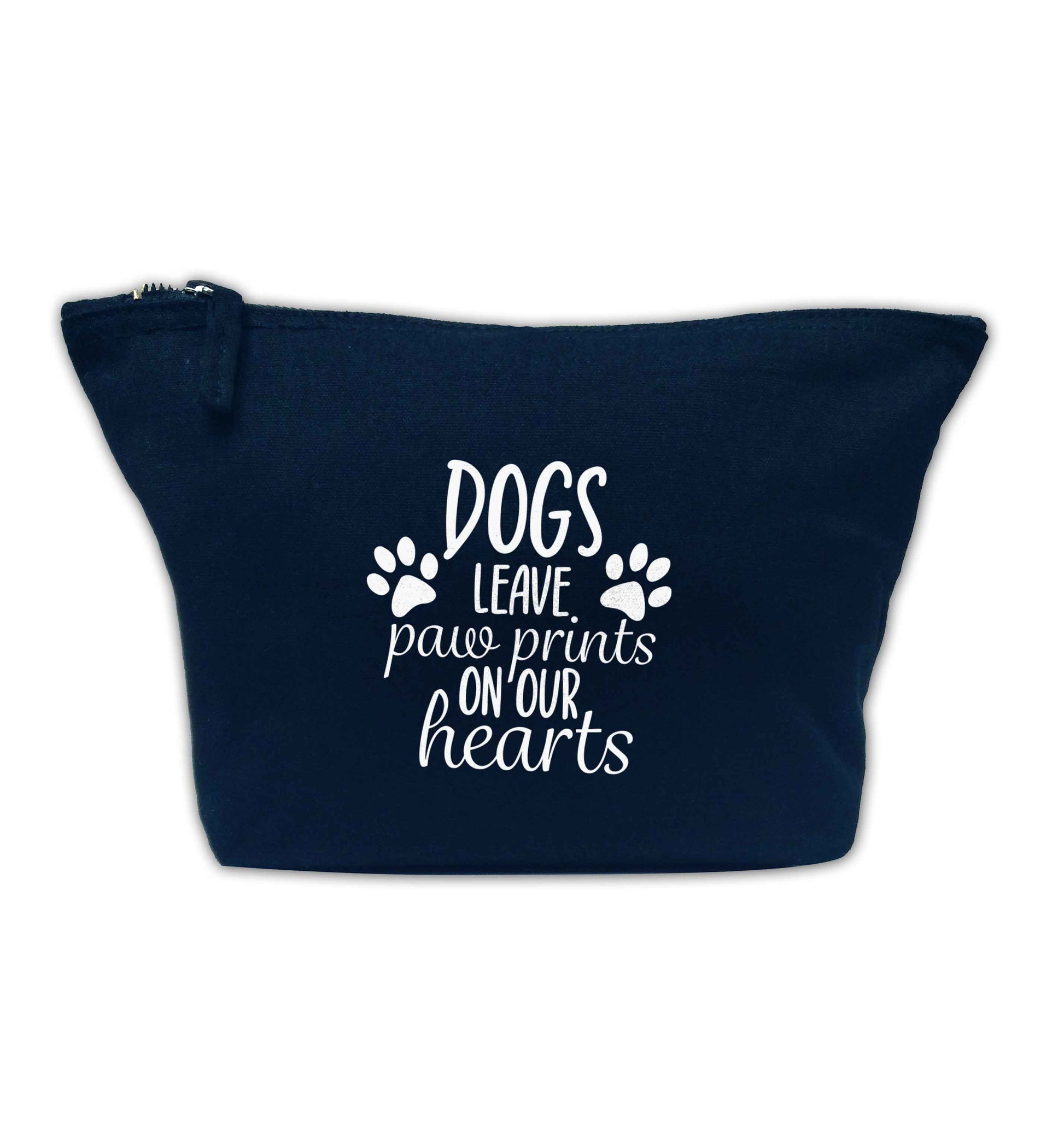 Dog leave paw prints on our hearts navy makeup bag