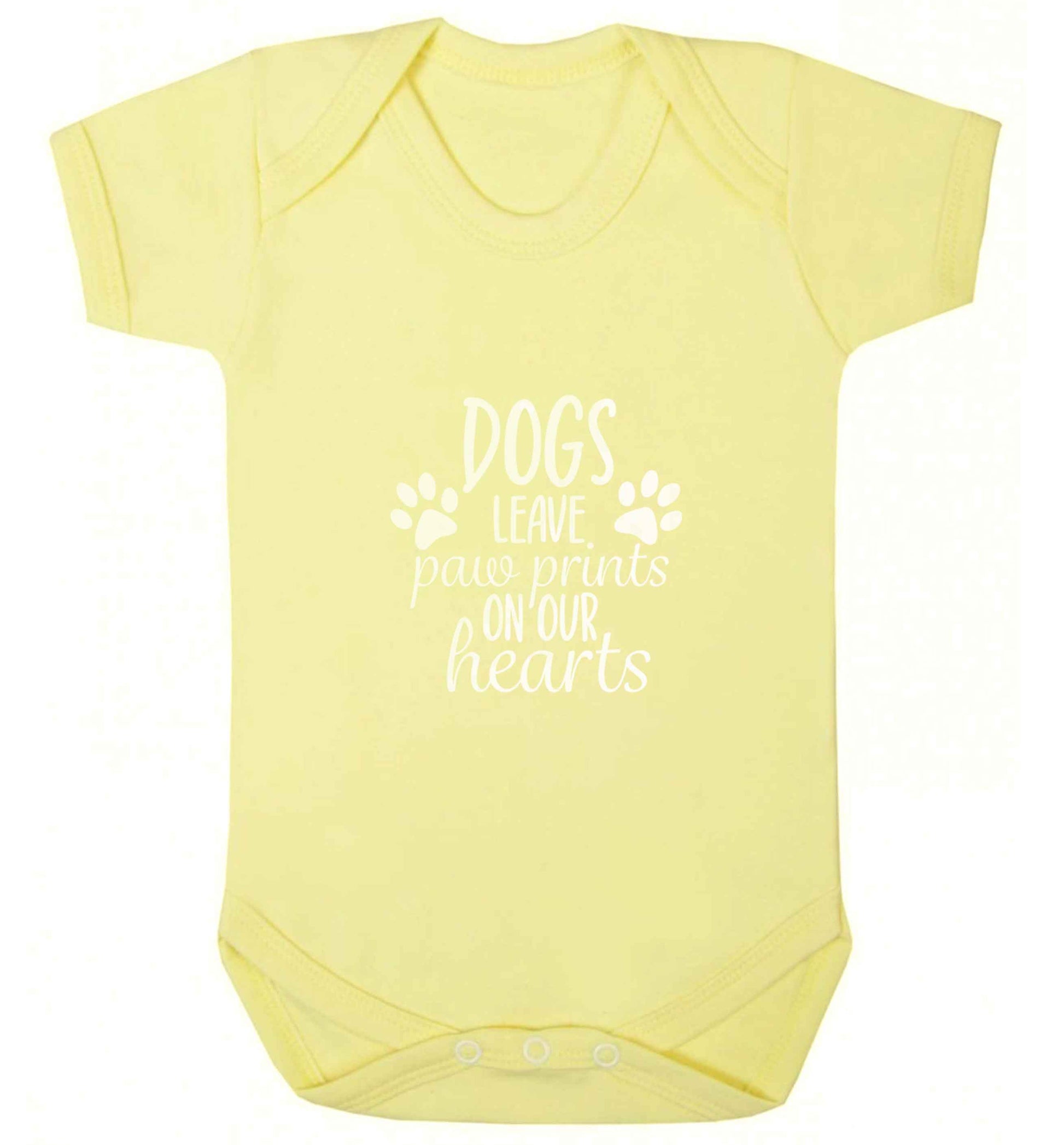 Dog leave paw prints on our hearts baby vest pale yellow 18-24 months