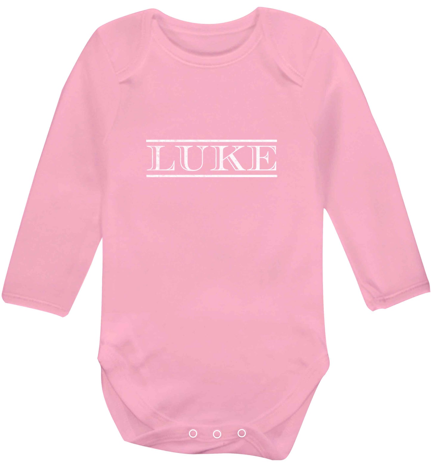 Personalised name baby vest long sleeved pale pink 6-12 months