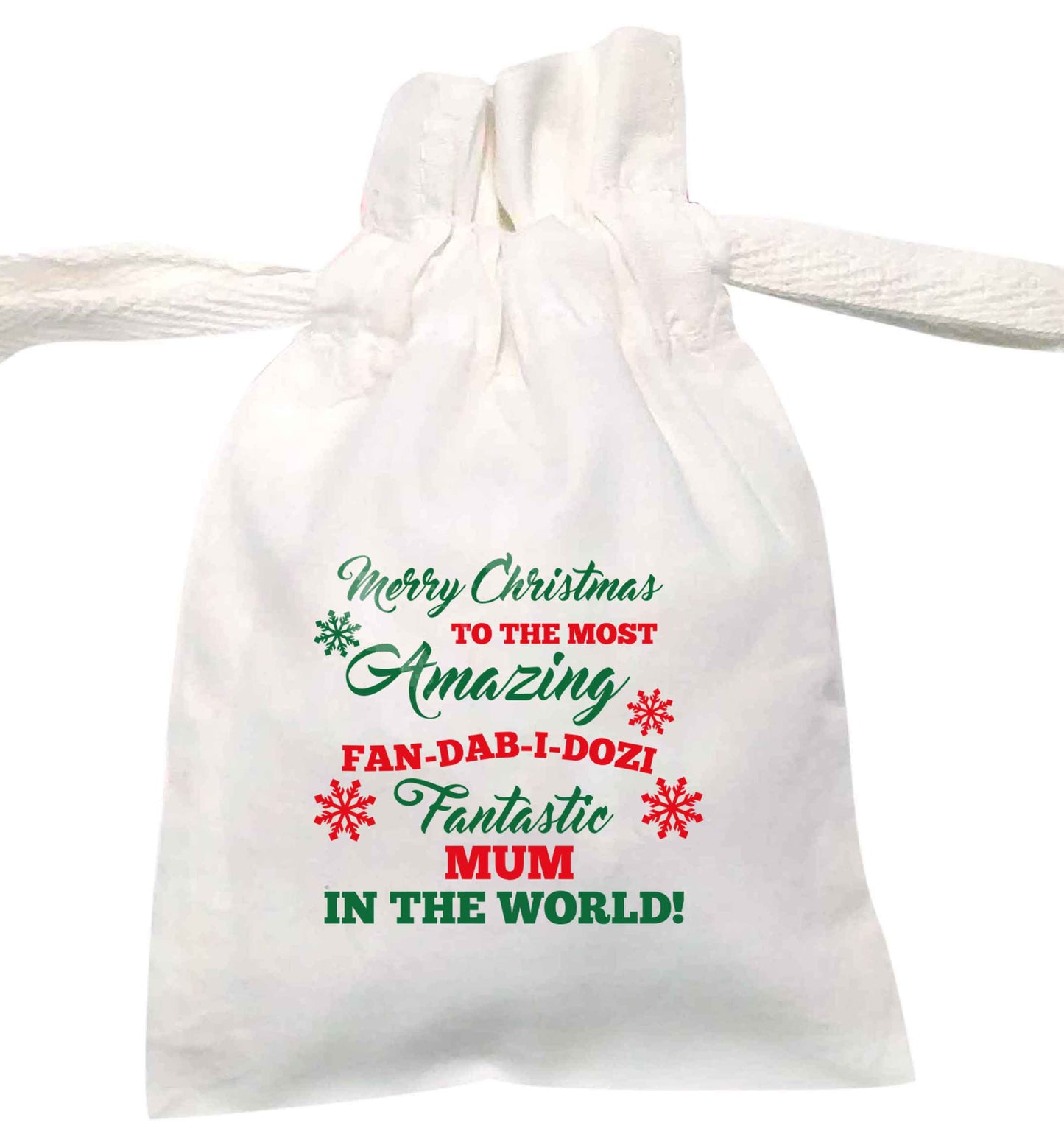 Merry Christmas to the most amazing fan-dab-i-dozi fantasic mum in the world | XS - L | Pouch / Drawstring bag / Sack | Organic Cotton | Bulk discounts available!