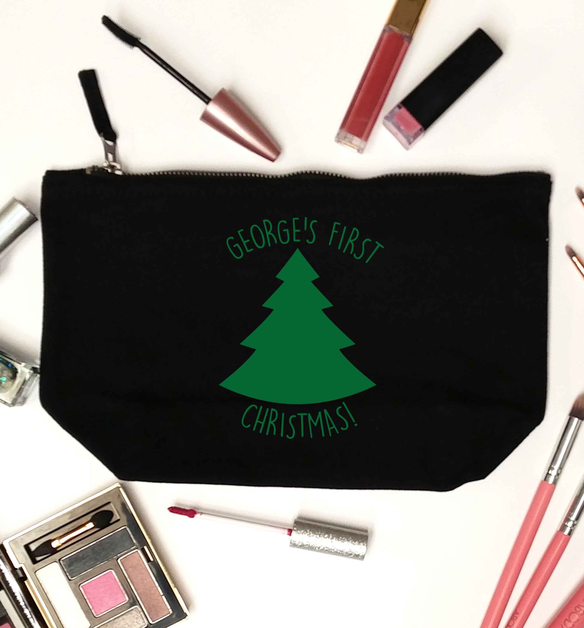 Personalised it's my first Christmas - tree black makeup bag