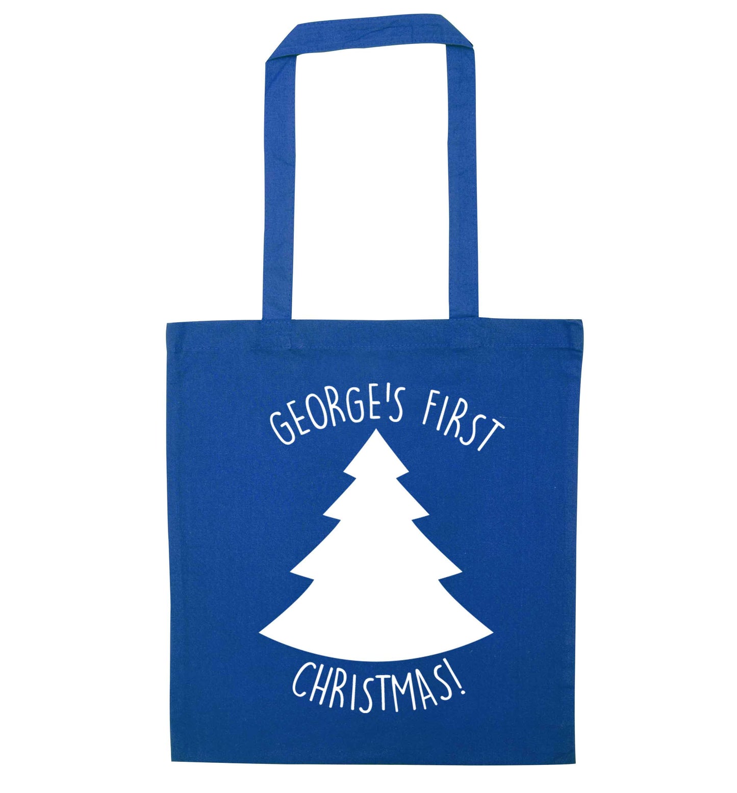 Personalised it's my first Christmas - tree blue tote bag
