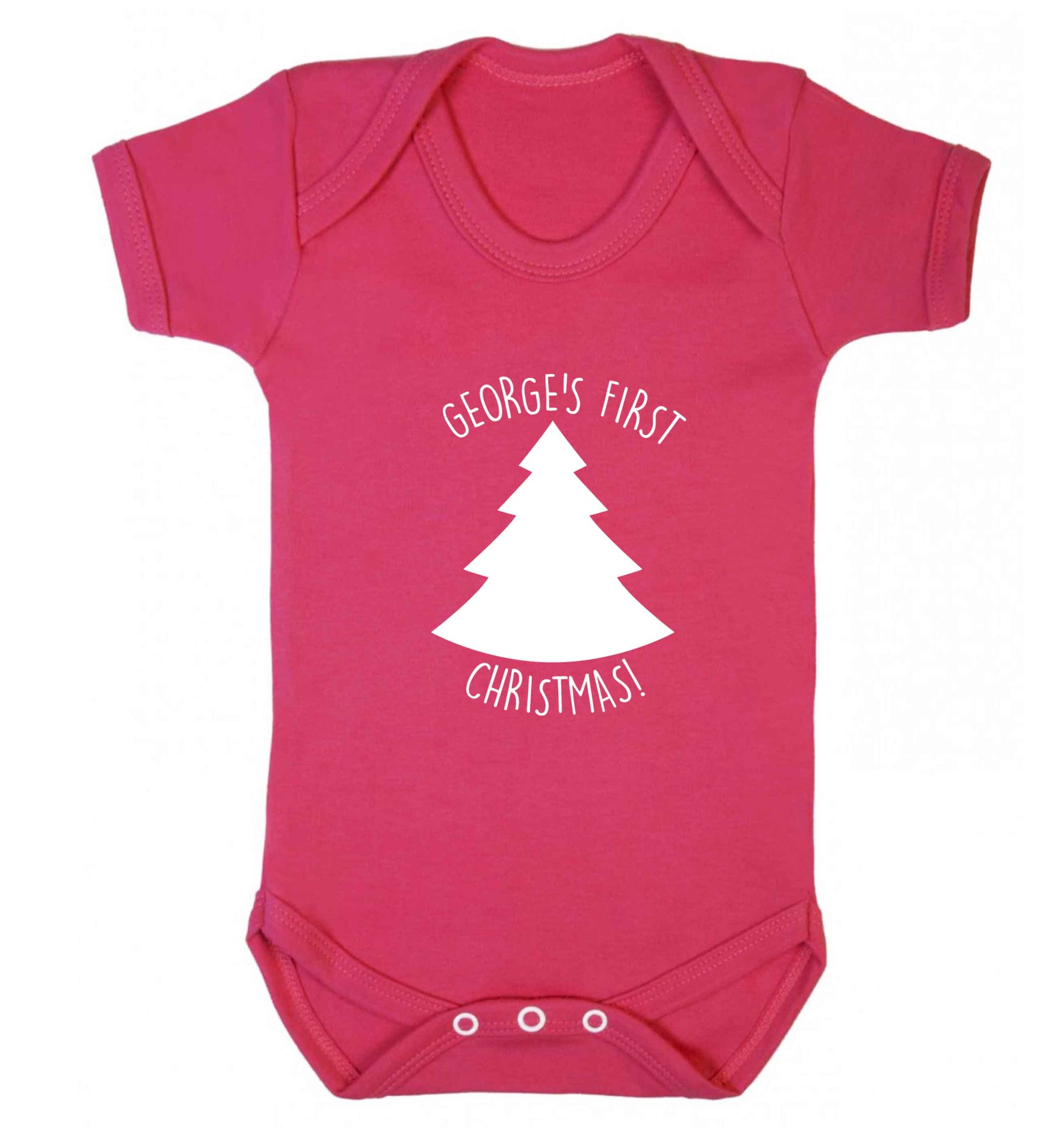 Personalised it's my first Christmas - tree baby vest dark pink 18-24 months