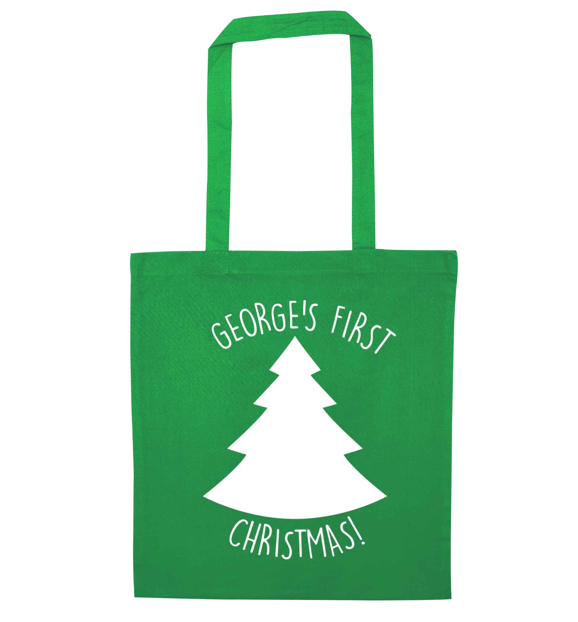 Personalised it's my first Christmas - tree green tote bag