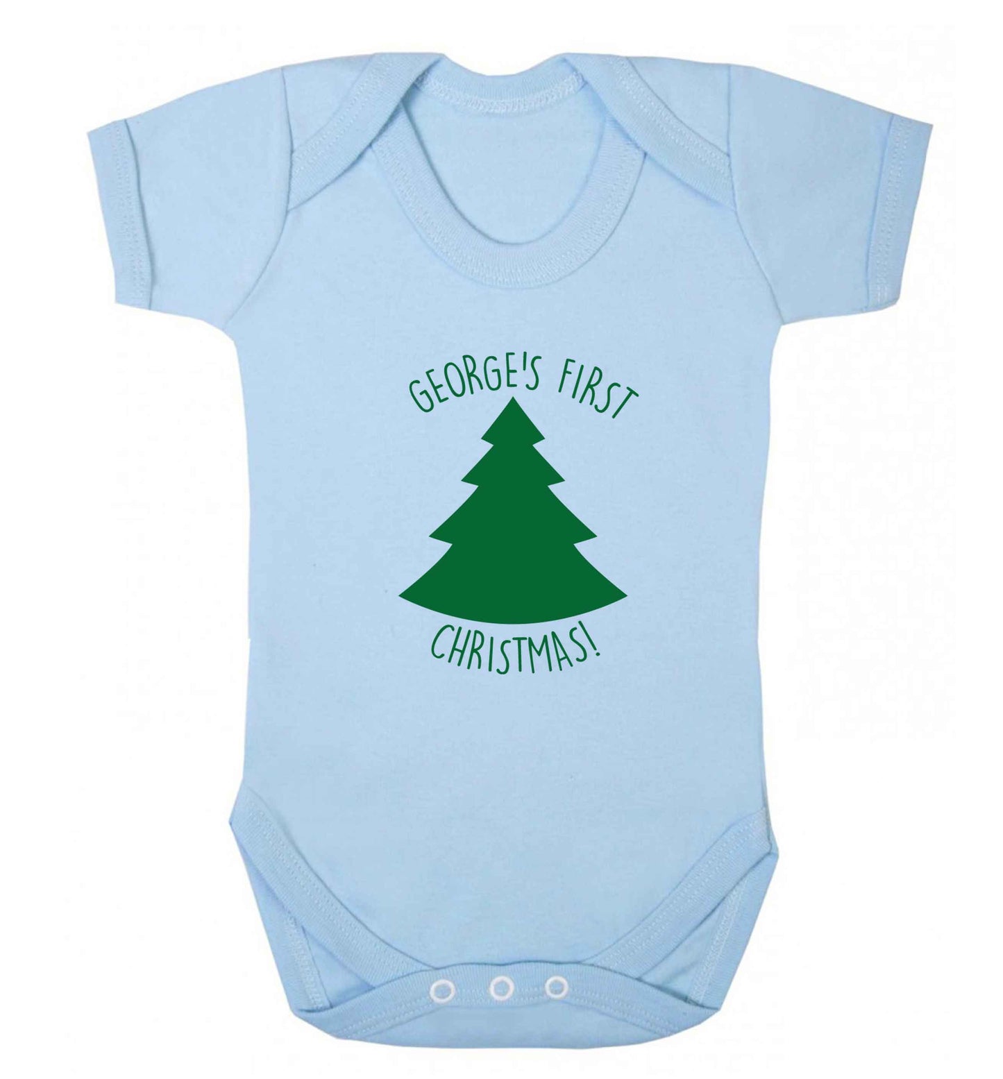 Personalised it's my first Christmas - tree baby vest pale blue 18-24 months