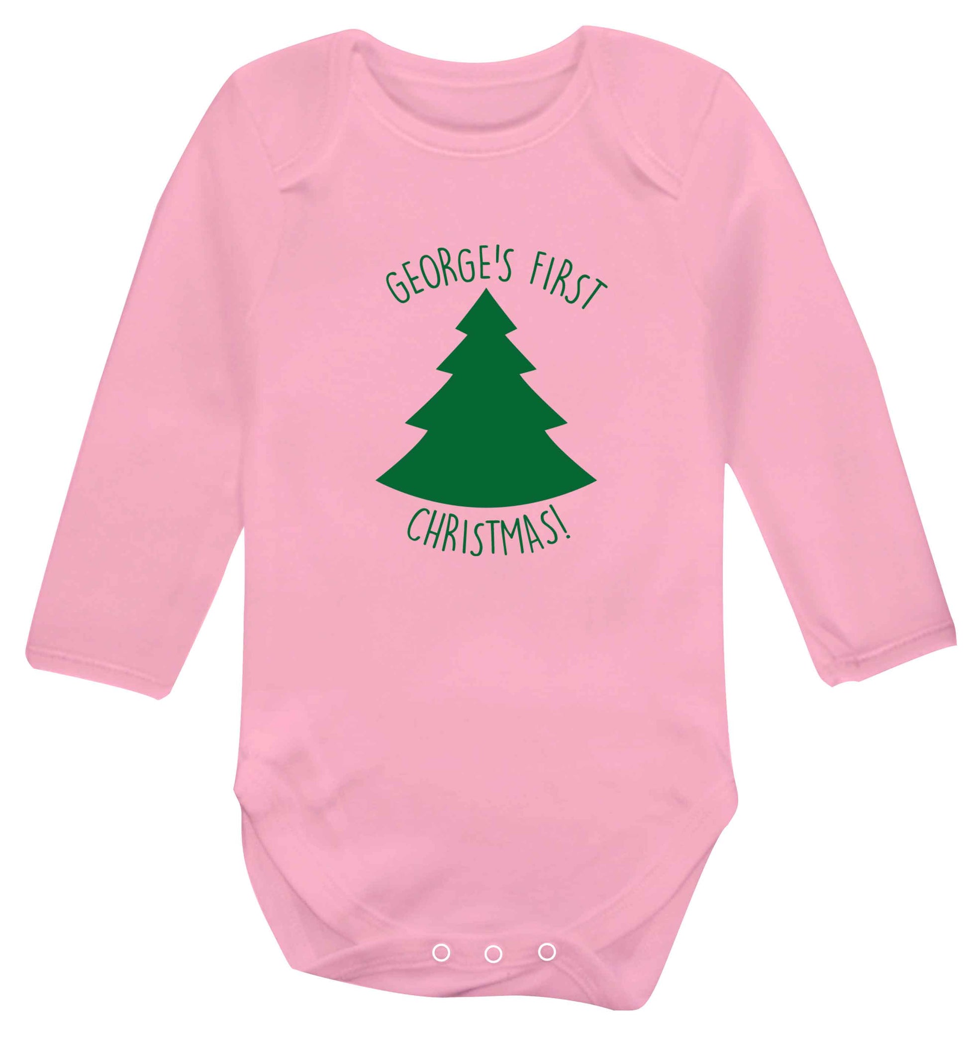 Personalised it's my first Christmas - tree baby vest long sleeved pale pink 6-12 months